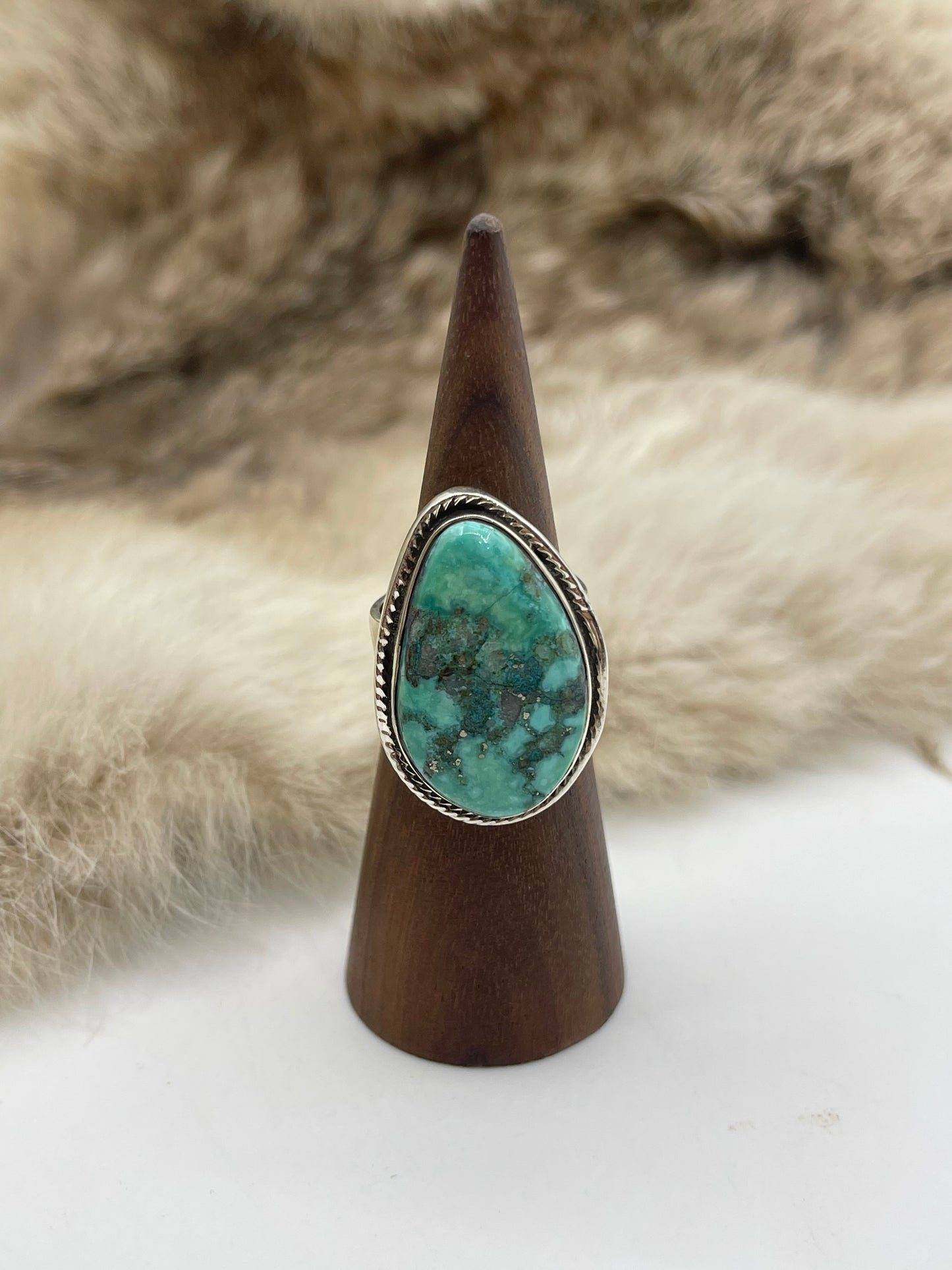 8.0 Kingman Turquoise Ring by Marie Jackson, Navajo