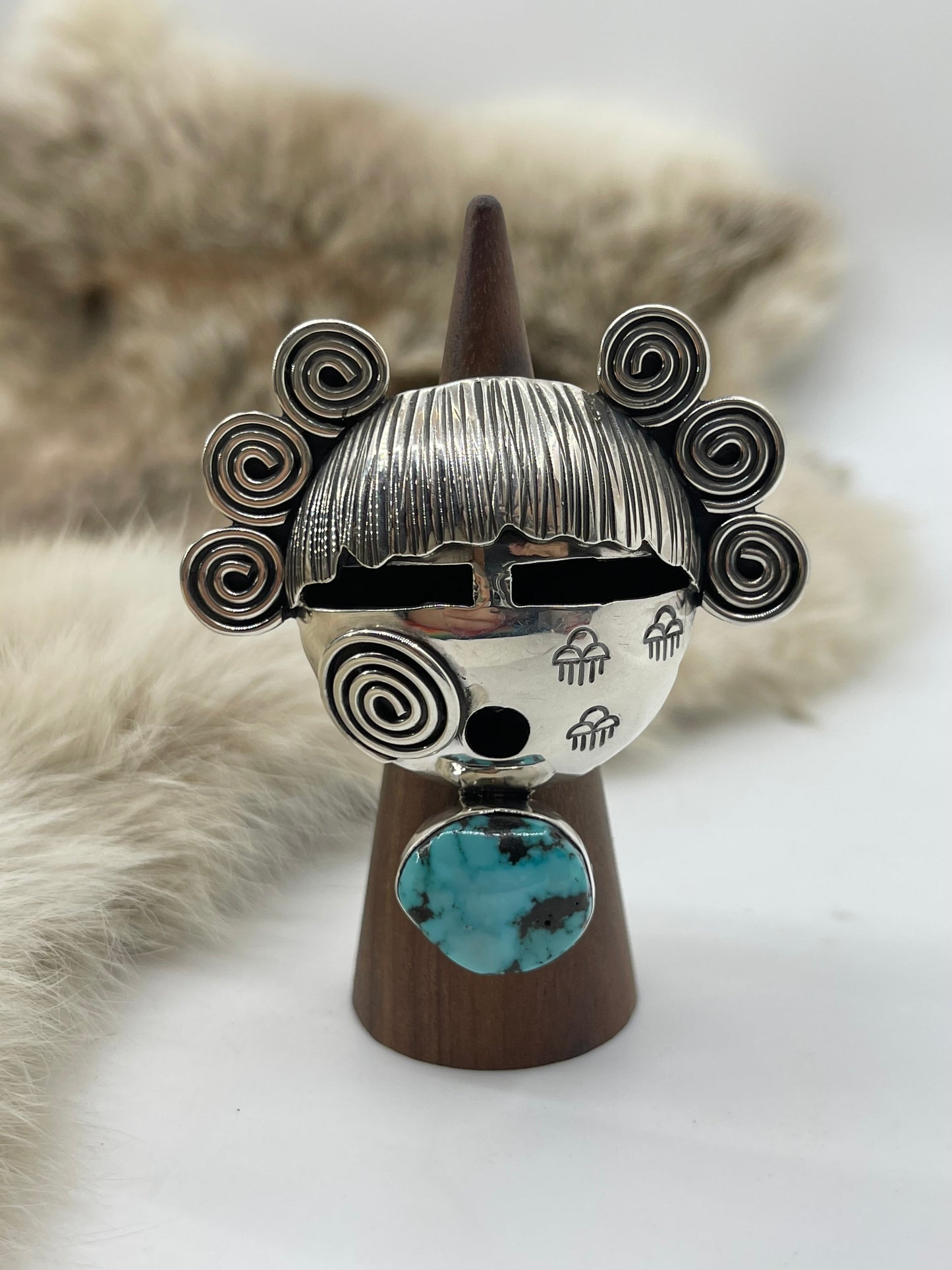 8.0 High Grade Kingman Turquoise Maiden Face Ring by Alex Sanchez, Navajo