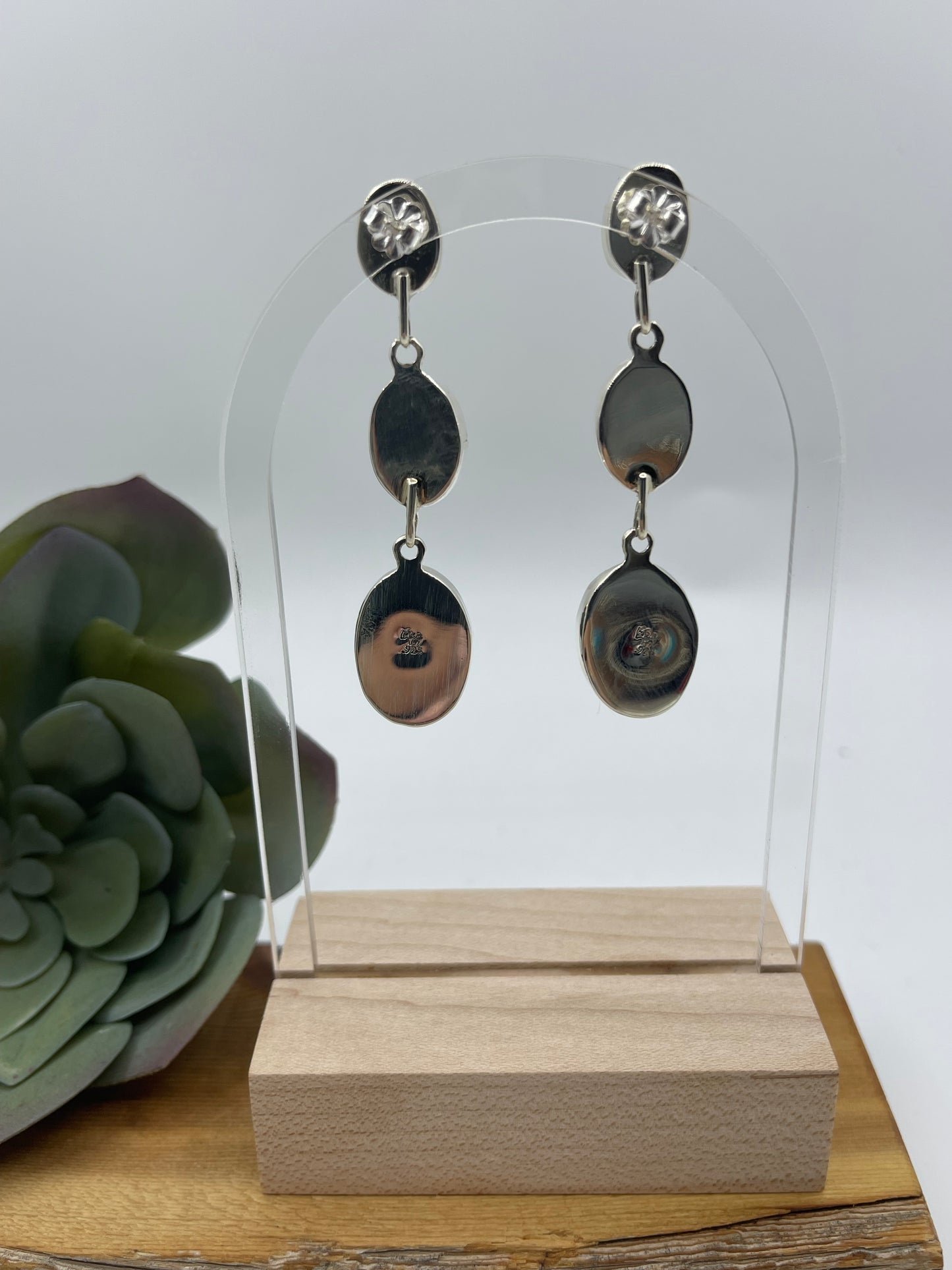 3 Stone Turquoise Post Dangle Drop Earrings by Irvin Tsosie, Navajo