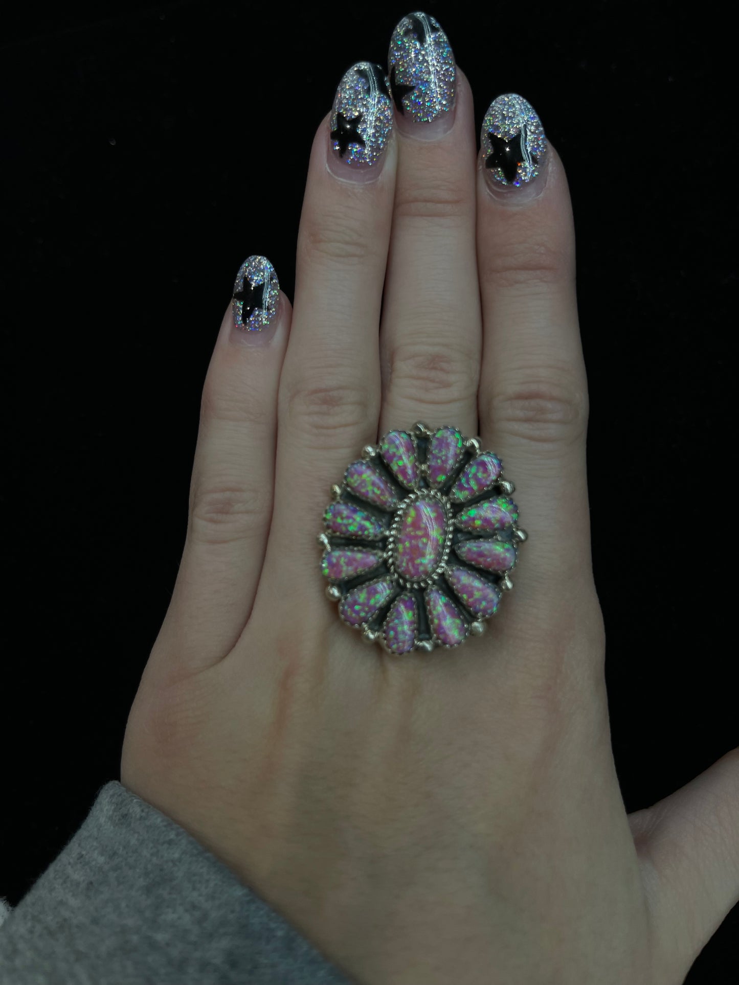 Adjustable Pink Opal Cluster Ring by Alicia, Wilson, Navajo