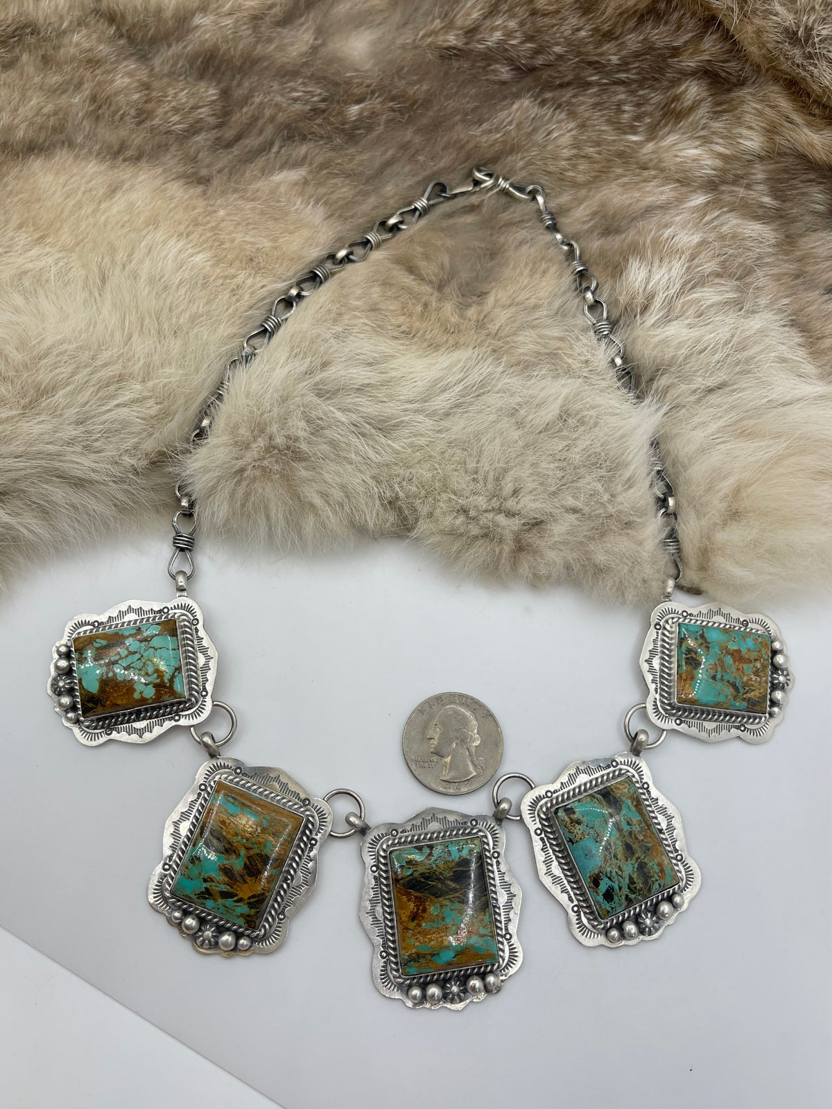 18" 5 Stone Blackjack Turquoise Necklace by Lyle Piaso, Navajo