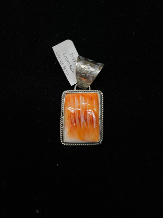 13mm Bale Orange Spiny Oyster Square Pendant by Begay, Navajo