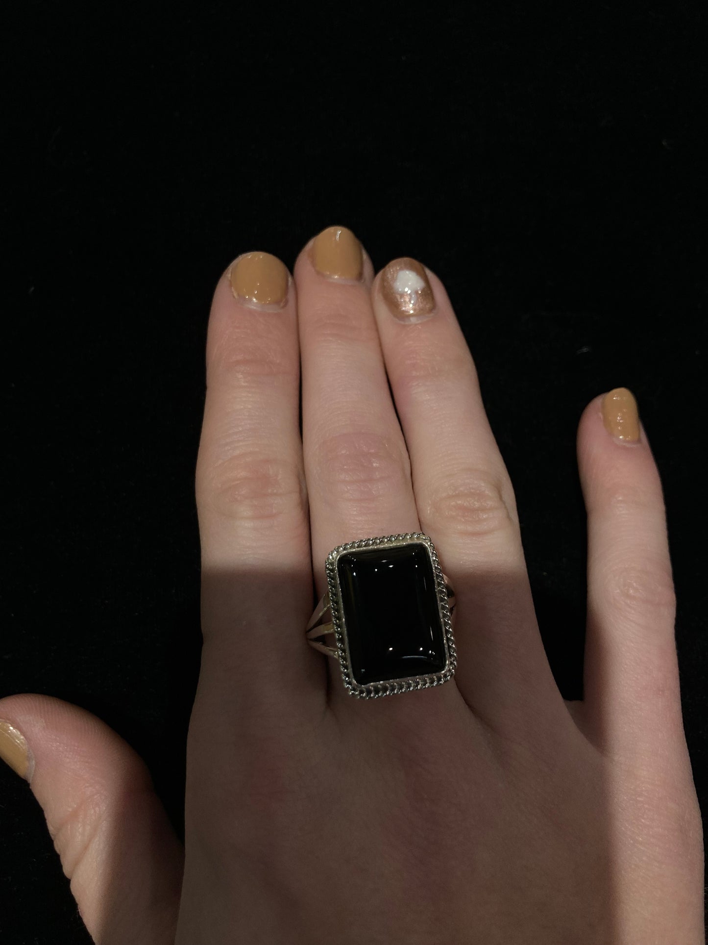 10.0 Black Onyx Rectangle Ring by Letricia Largo, Navajo