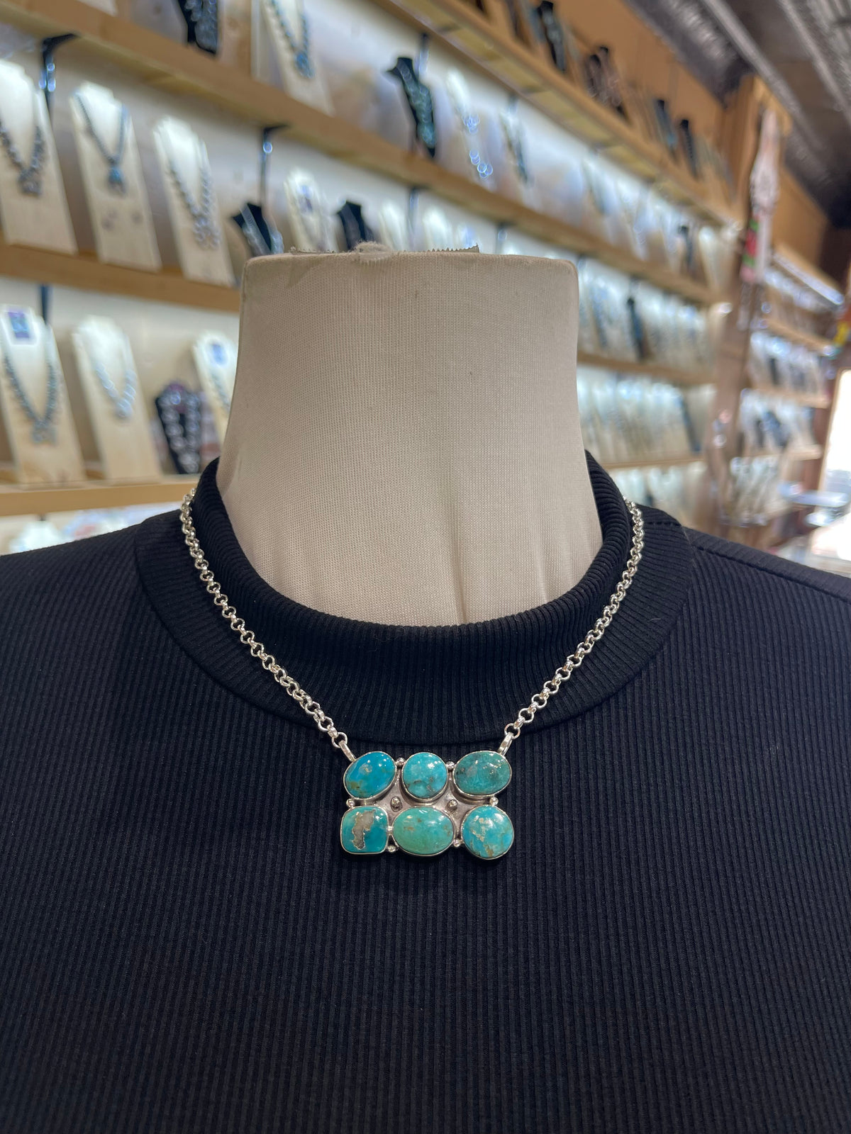 17" 6 Stone Kingman Turquoise Necklace