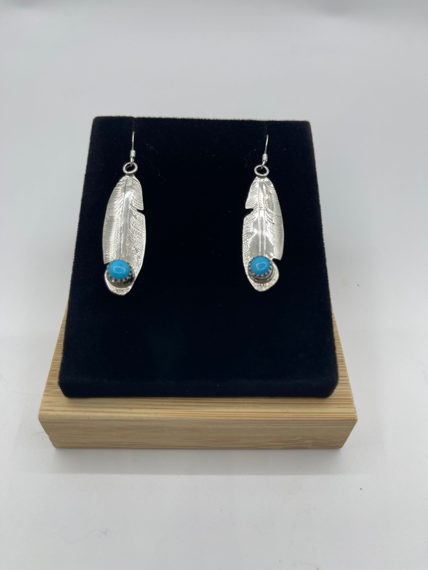Turquoise Feather Dangle Earrings by Genevieve Francisco, Navajo