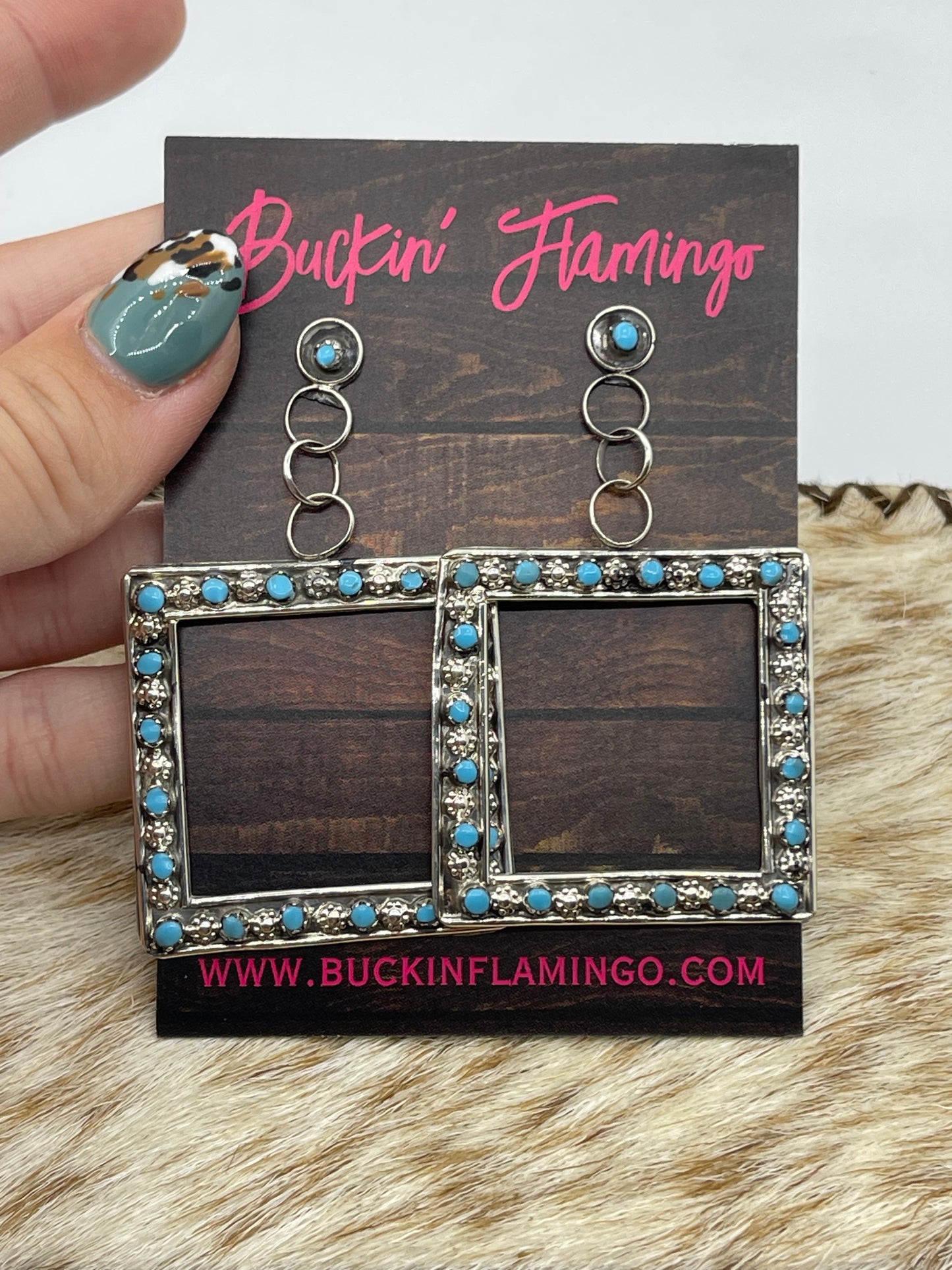 Snake Eye Picture Frame Earrings by Marion Quam, Zuni