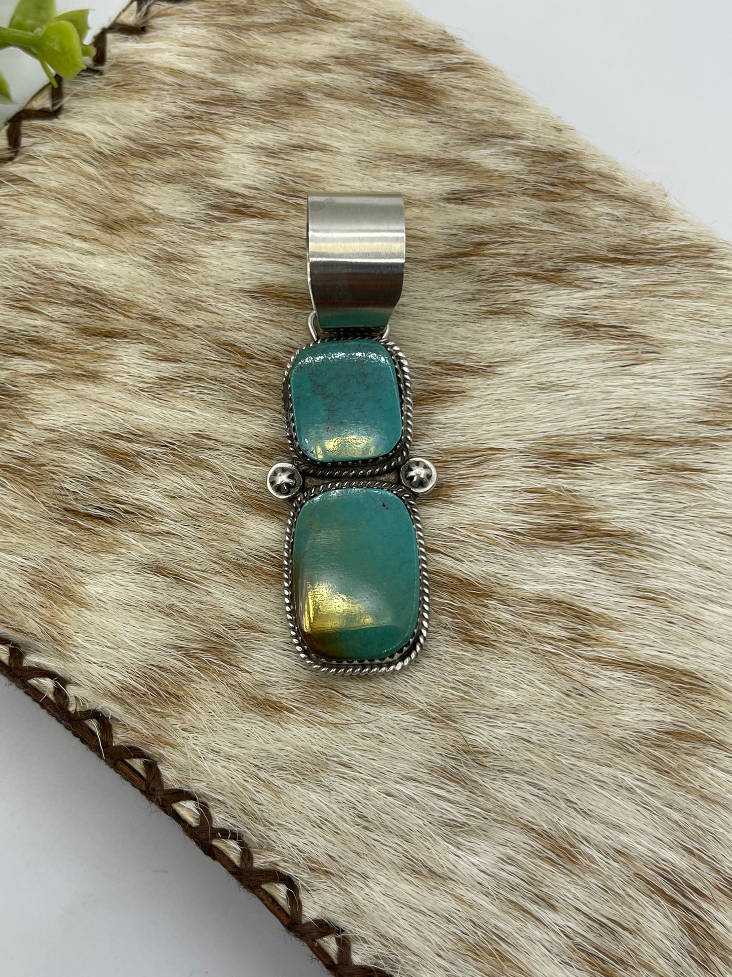 2 Stone Turquoise Pendant by Selina Warner, Navajo