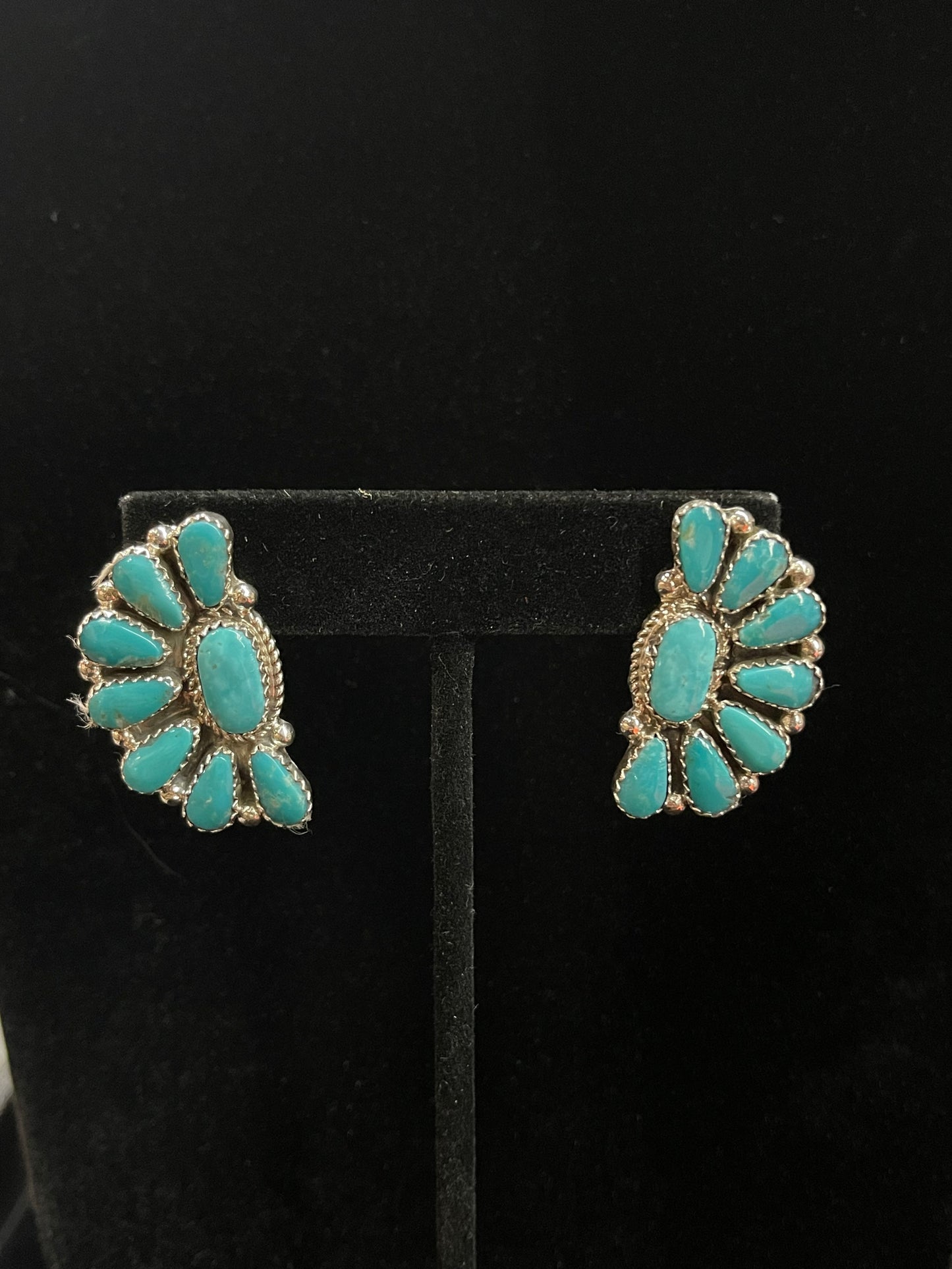 Half Cluster Turquoise Post Earrings by Alicia Wilson, Navajo