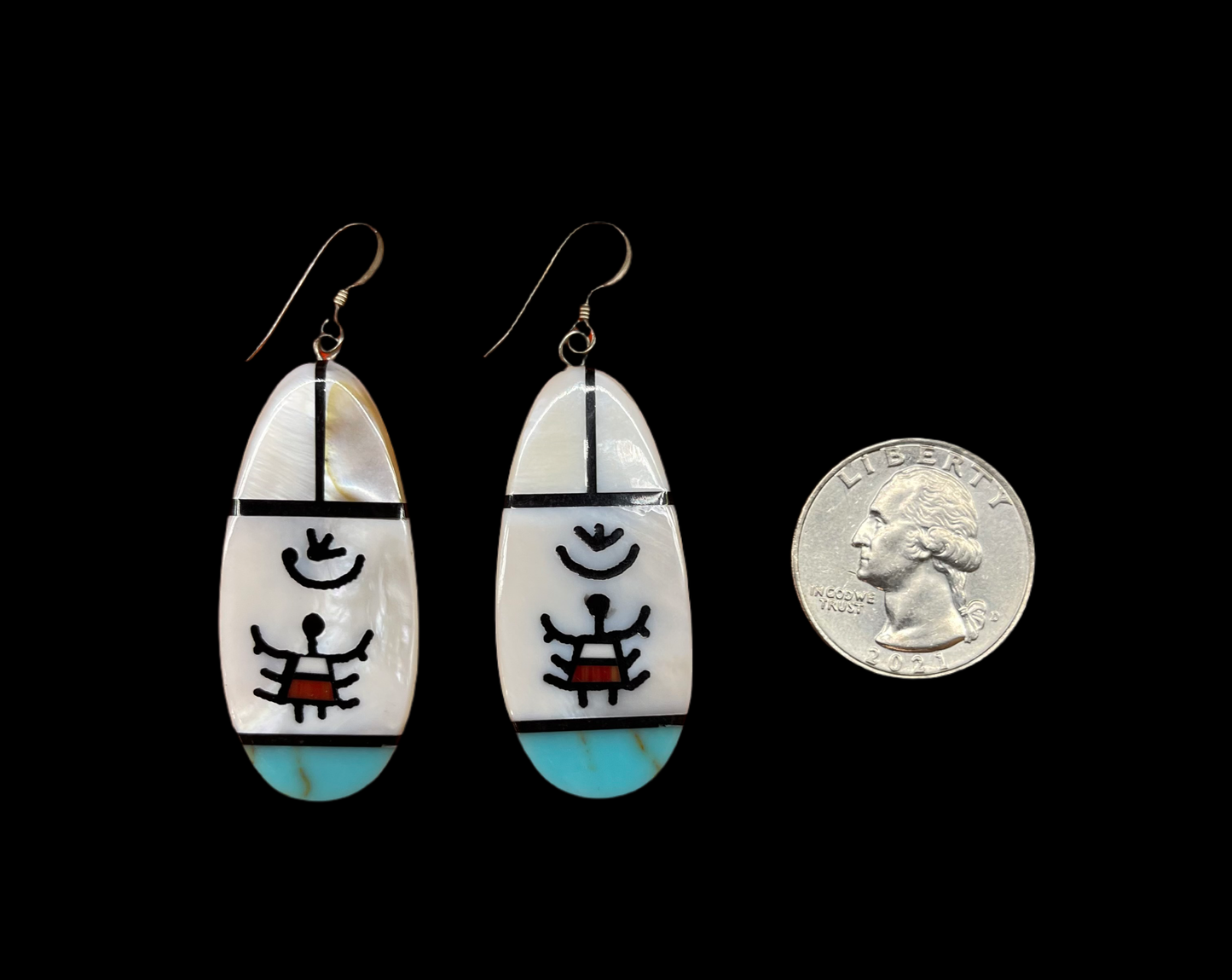 Mother of Pearl and Turquoise Slab Dangles, Santo Domingo Made