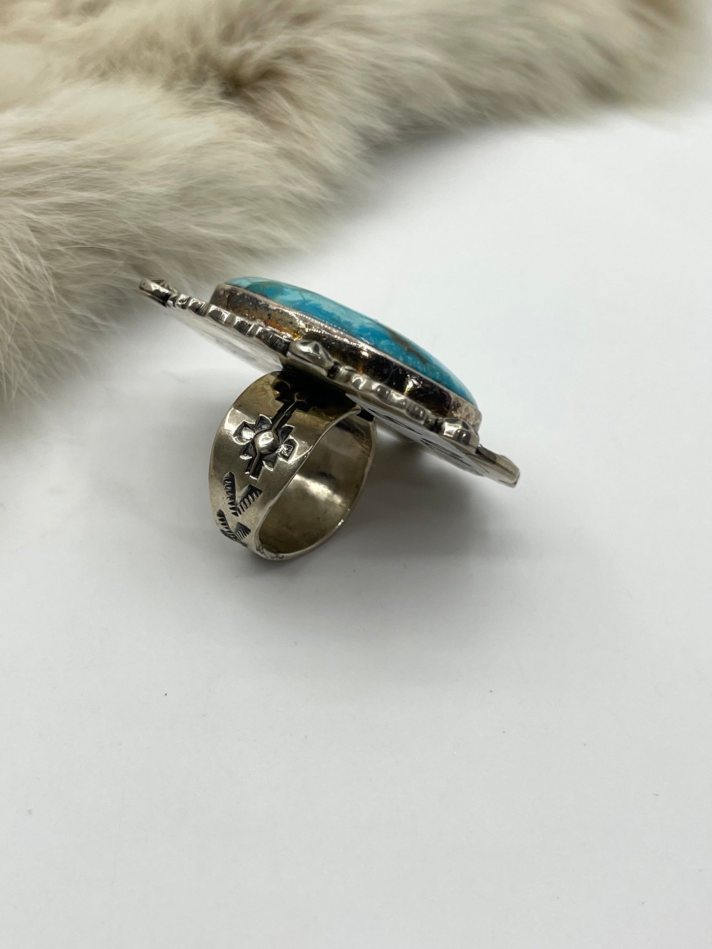 7.0 Oval Turquoise Ring by Harold Joe, Navajo