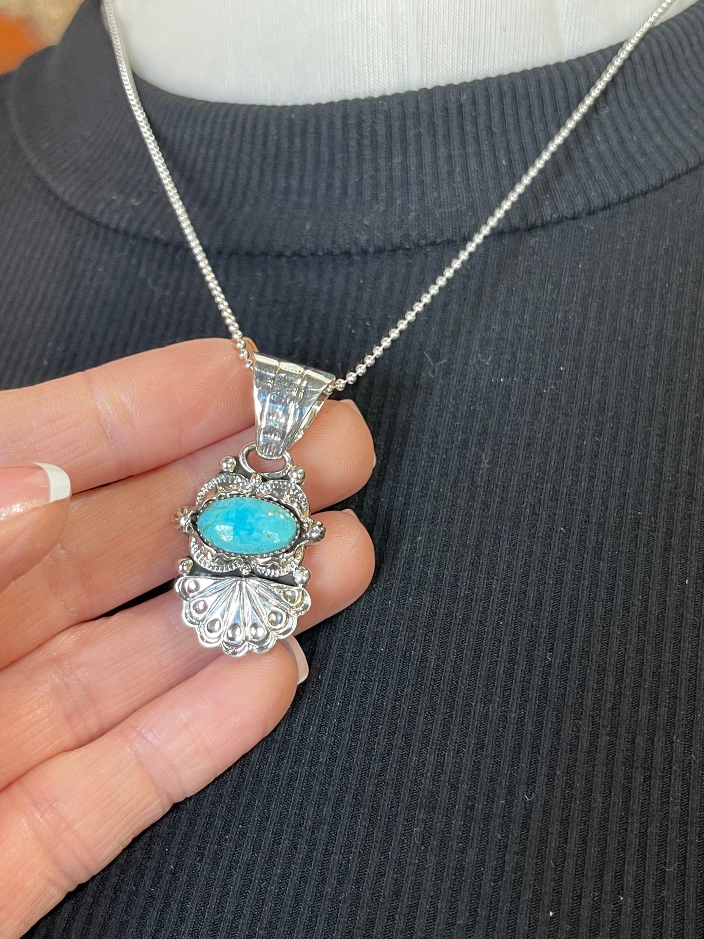 18" 8mm Bale Turquoise Pendant Necklace by Phyllis A. Smith, Navajo