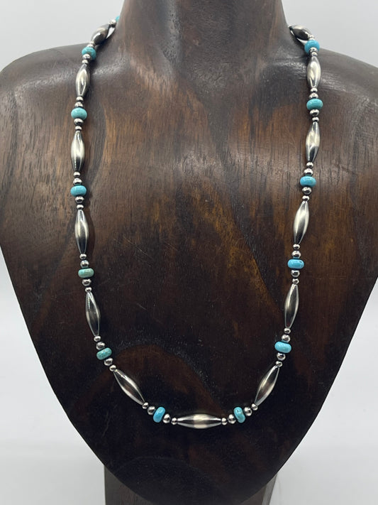 21" 6mm Melon Navajo Pearl Beaded Necklace with Turquoise