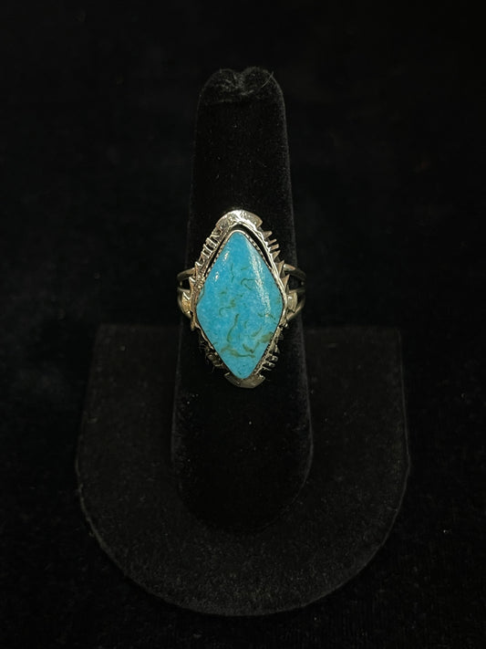 7.0 Kingman Turquoise Ring by Calvin Belin, Navajo