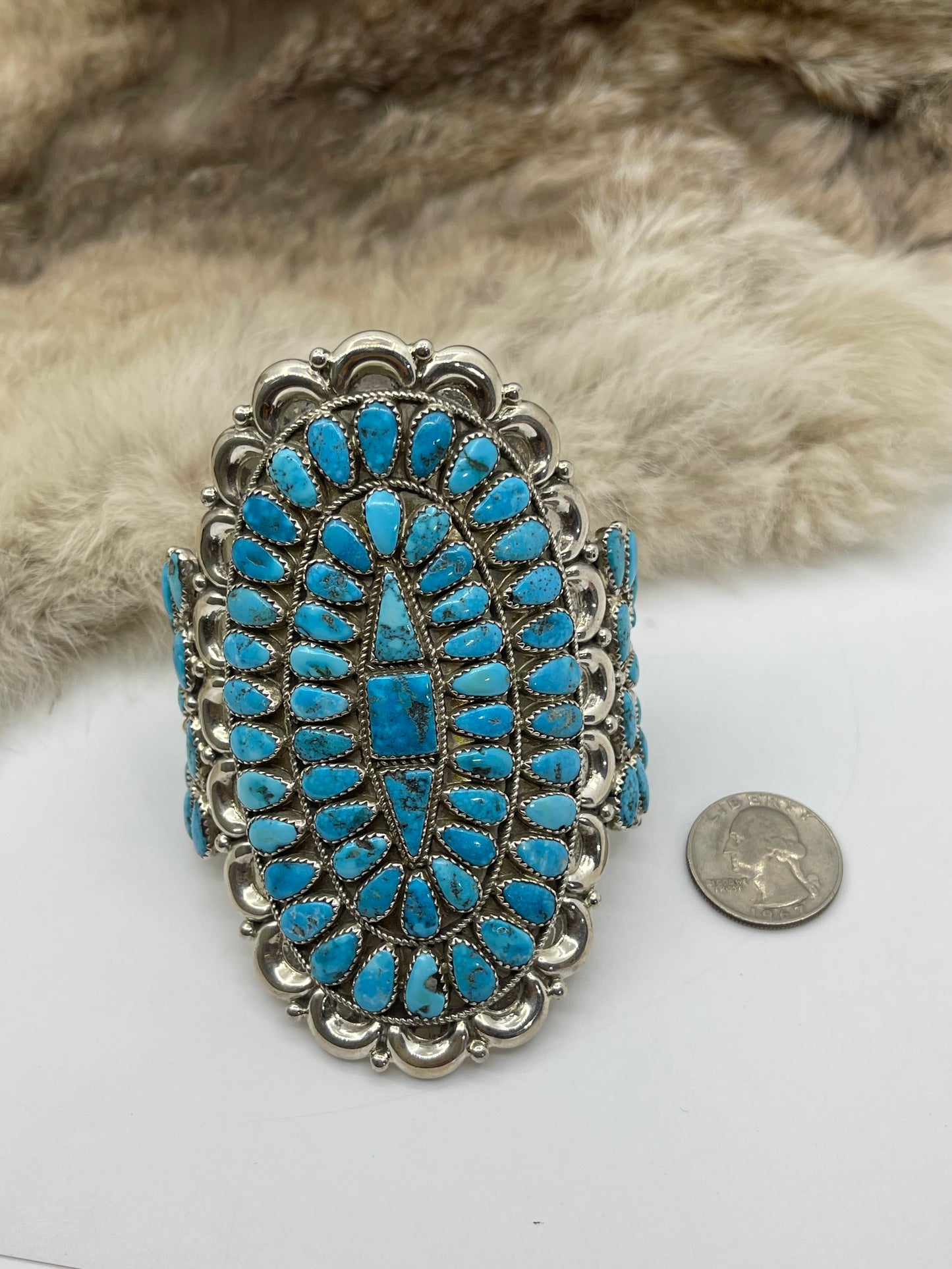 7” Kingman Turquoise Cluster Cuff by Justina Wilson, Navajo
