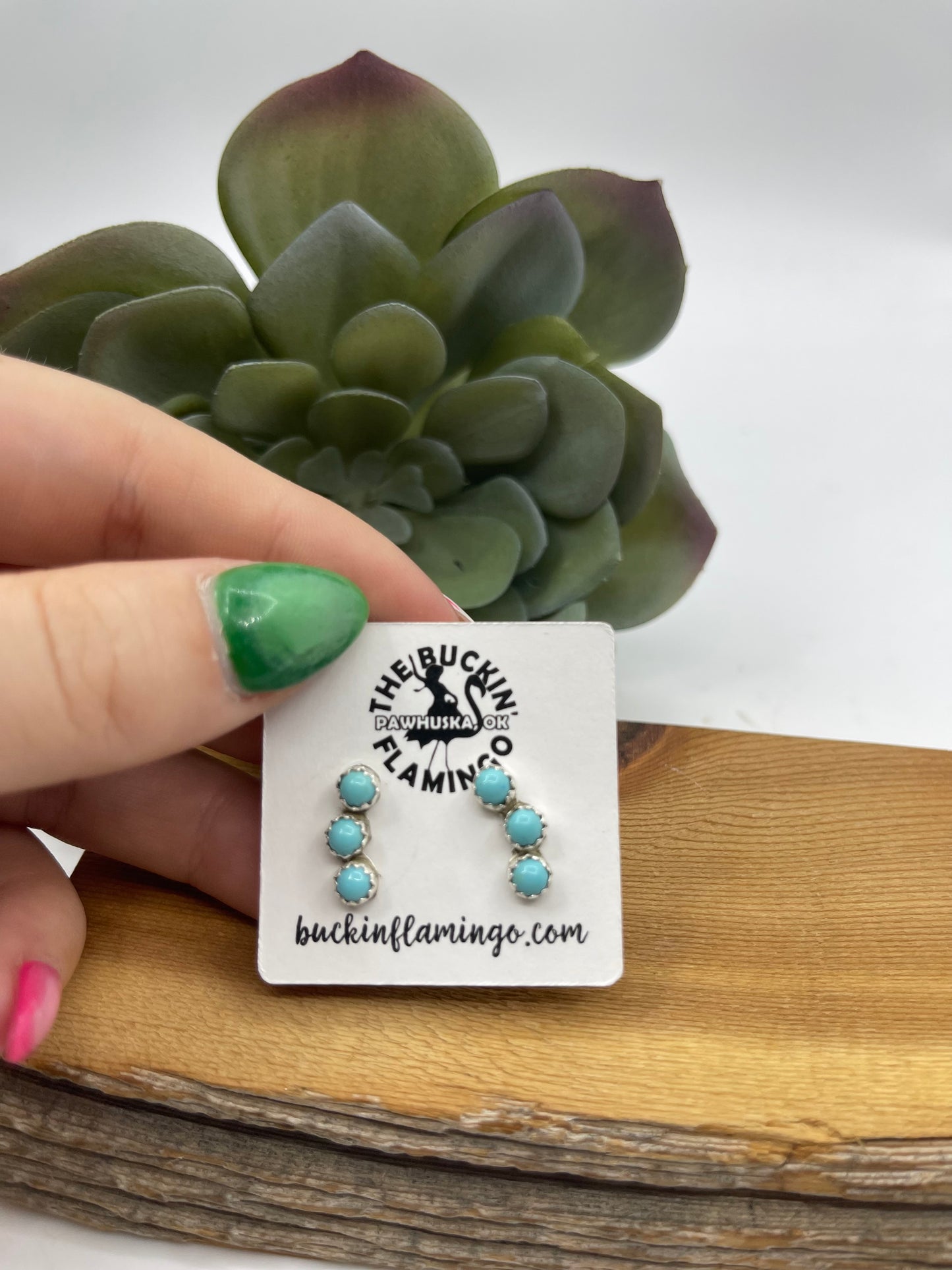 3 Stone Mini Turquoise Ear Crawler, Navajo Made