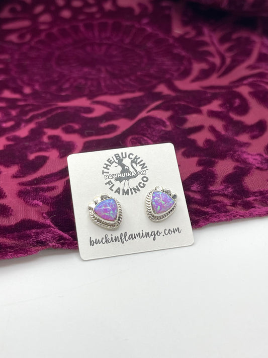 Pink/Purple Opal Post Earrings by Sharon McCarthy, Navajo