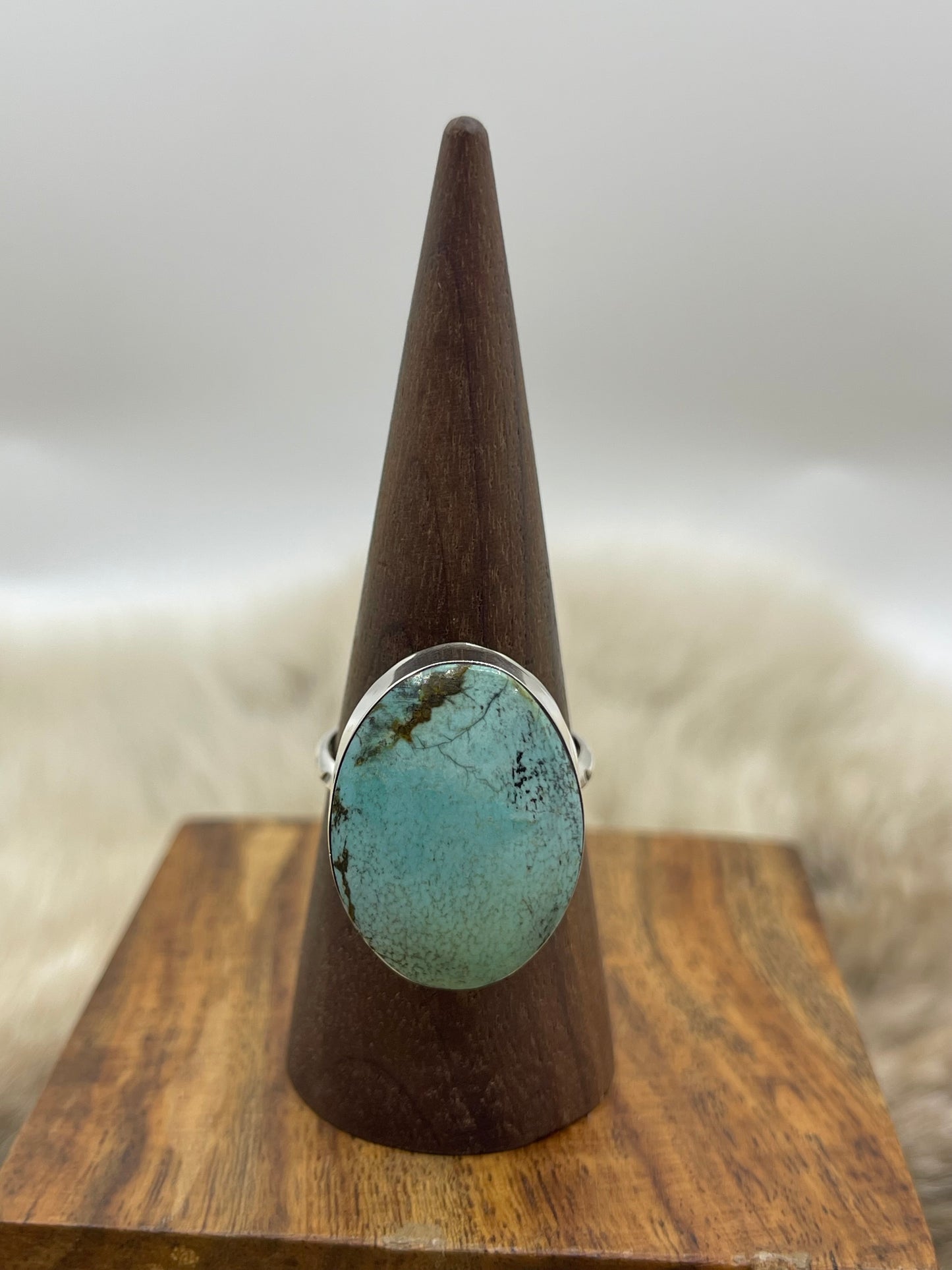 11.5 Oval Kingman Turquoise Ring By David Lopez, Navajo