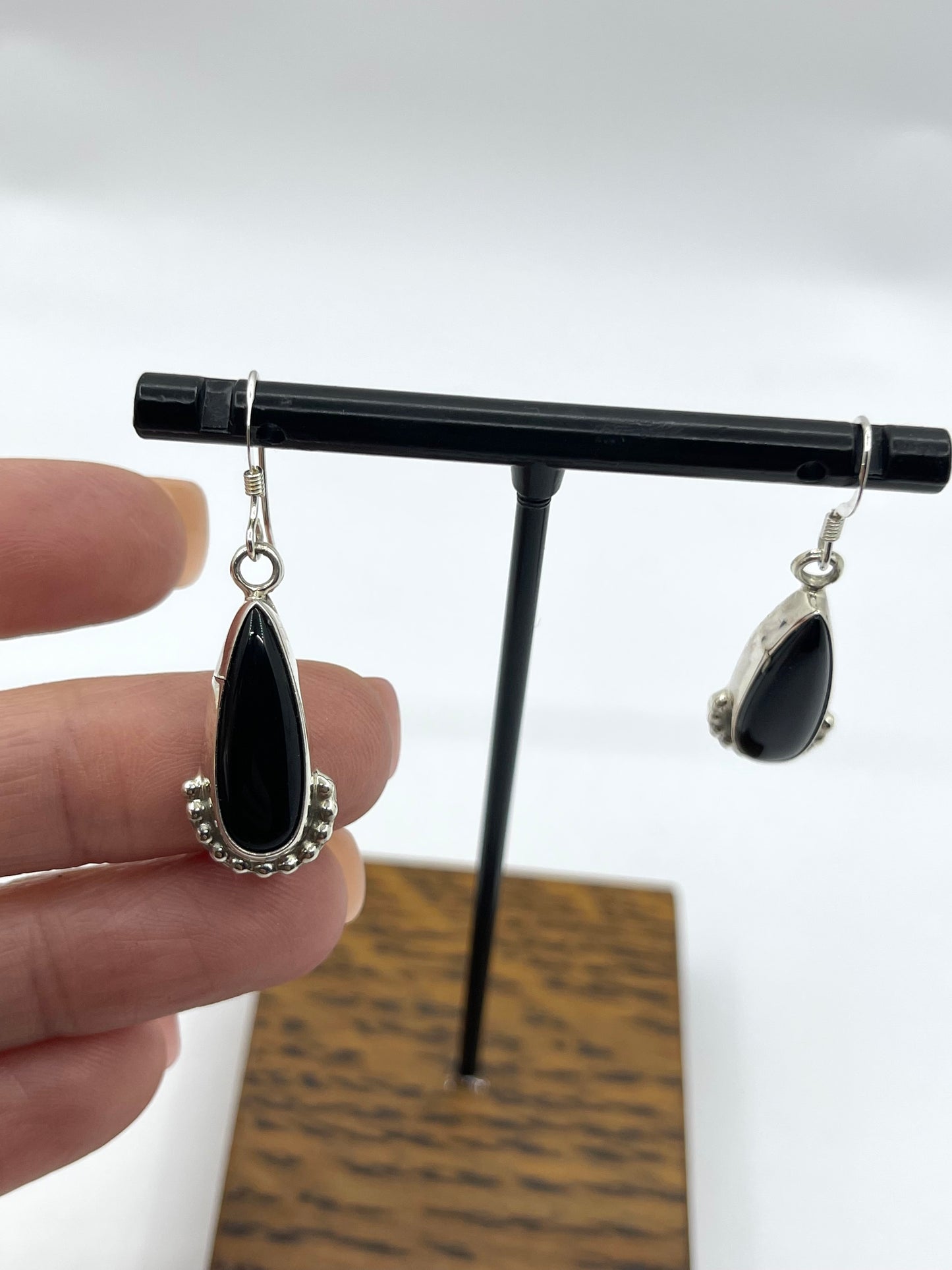 Black Onyx Teardrop Dangle Earrings by Annie Spencer, Navajo