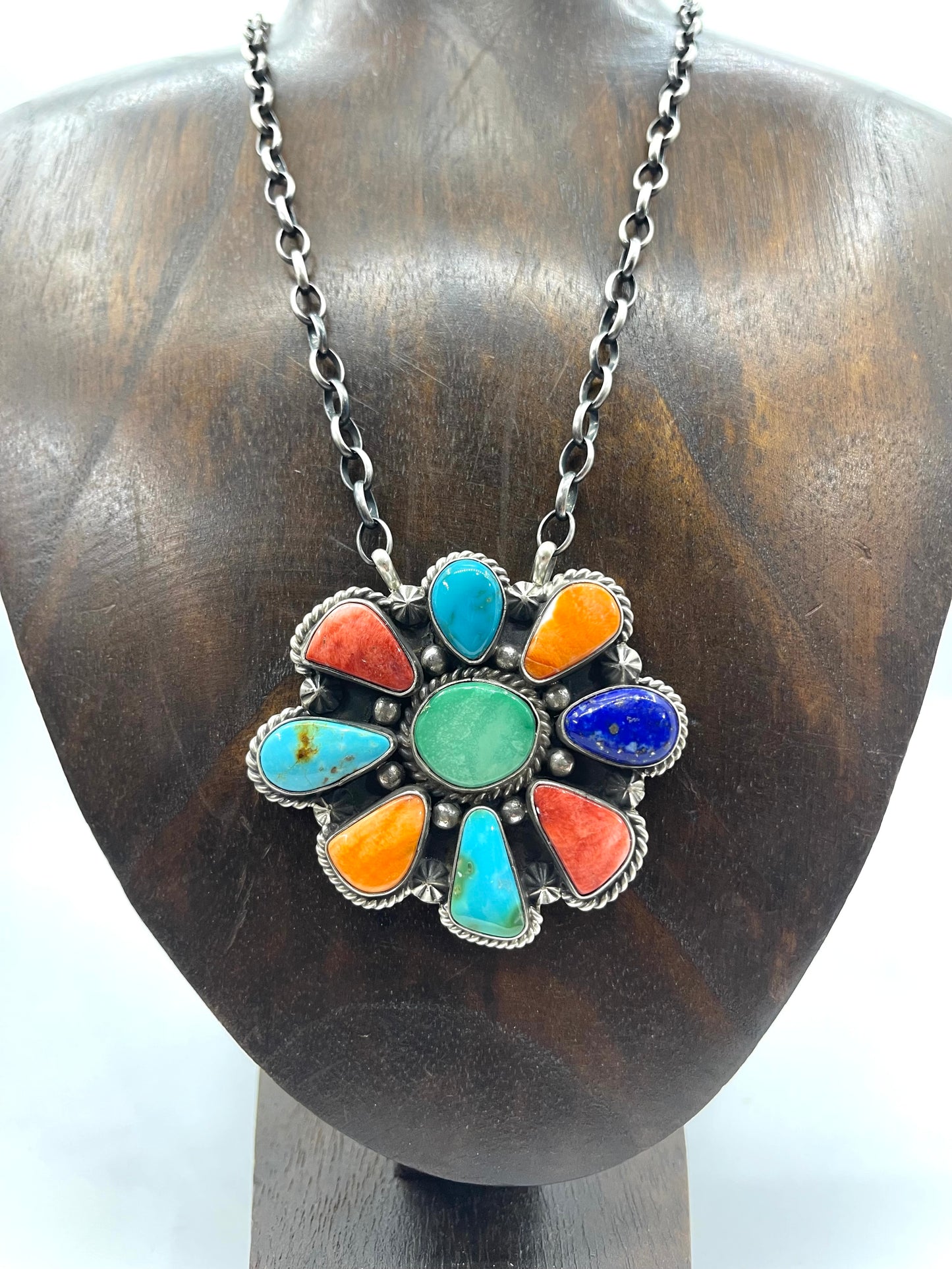 LOT 15 B 7/5 16" Multi Stone Cluster Necklace by Elouise Kee, Navajo