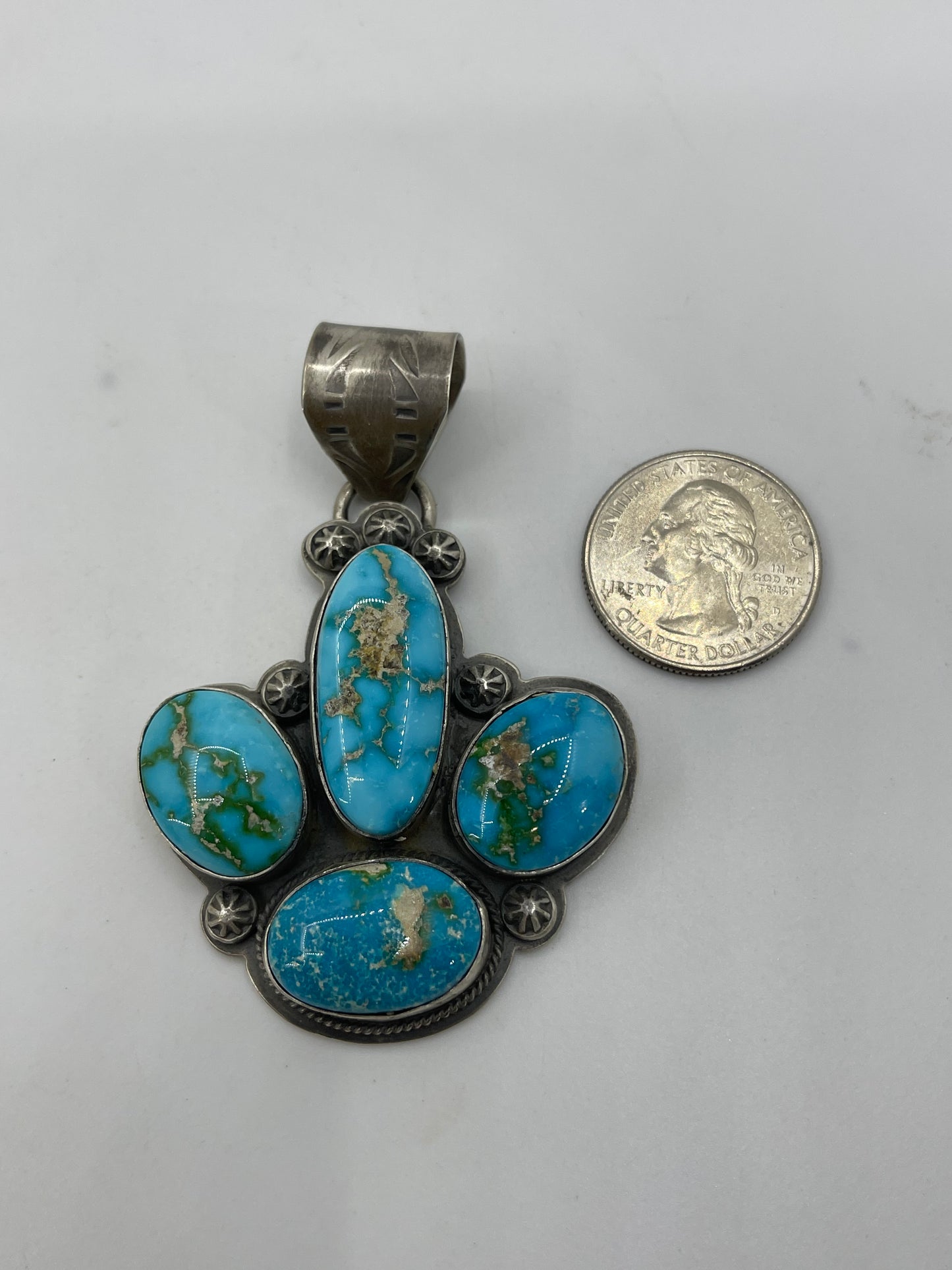 Sonoran Gold Turquoise Four Stone Pendant by Steven Nez, Navajo