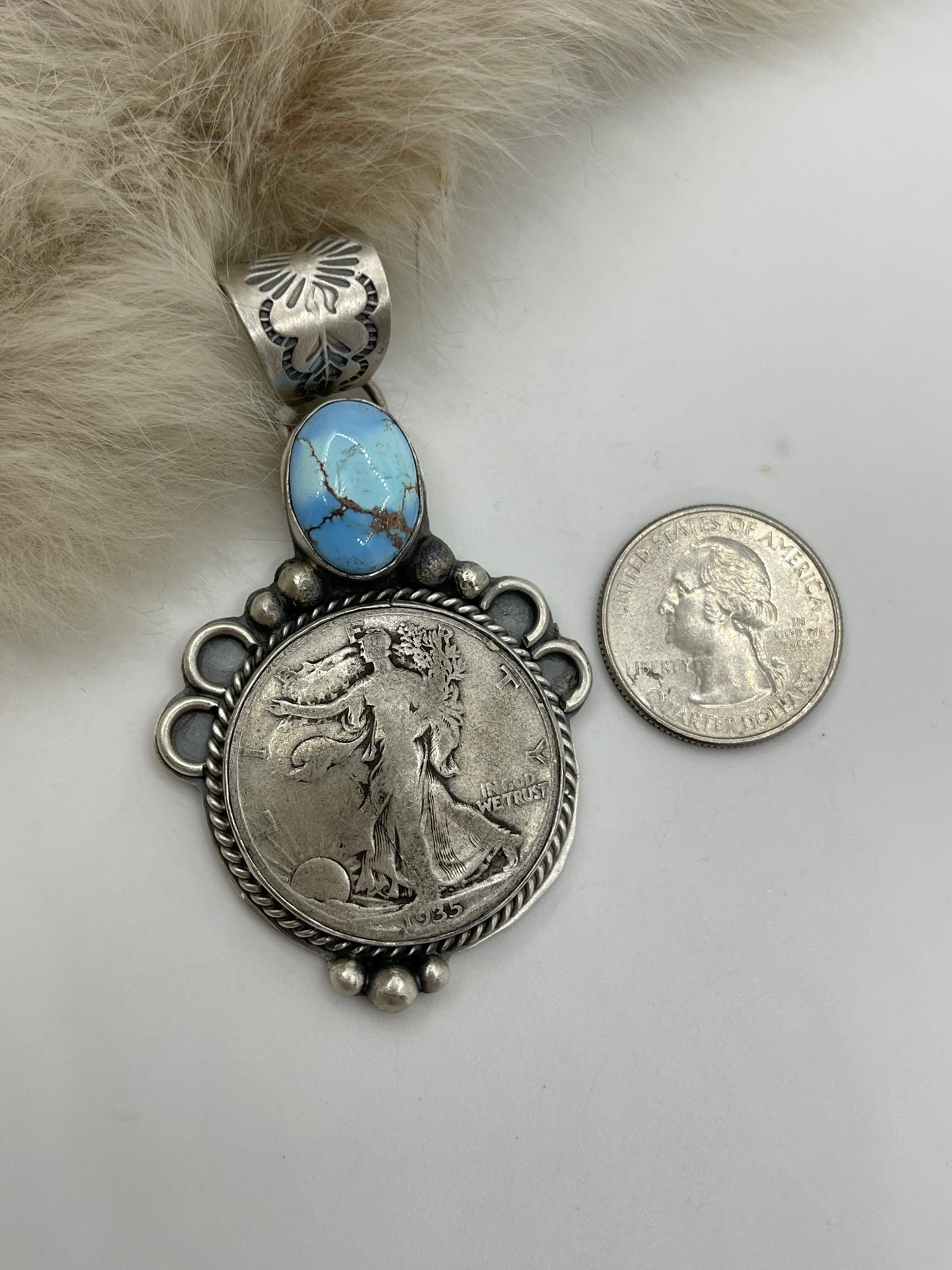 10.5mm Bail 1935 Half Dollar Golden Hills Pendant By Boyd Ashley, Navajo