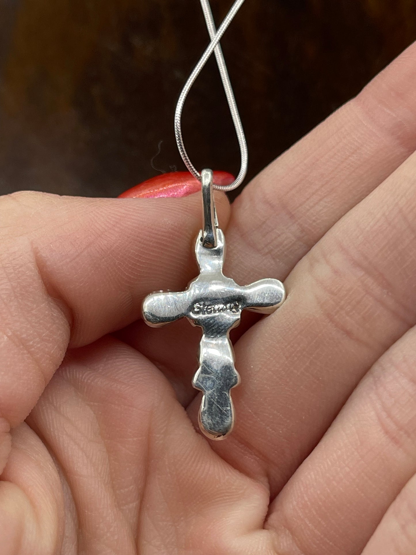 16" Pink Conch Shell Cross Necklace by Bryce Vacit, Navajo