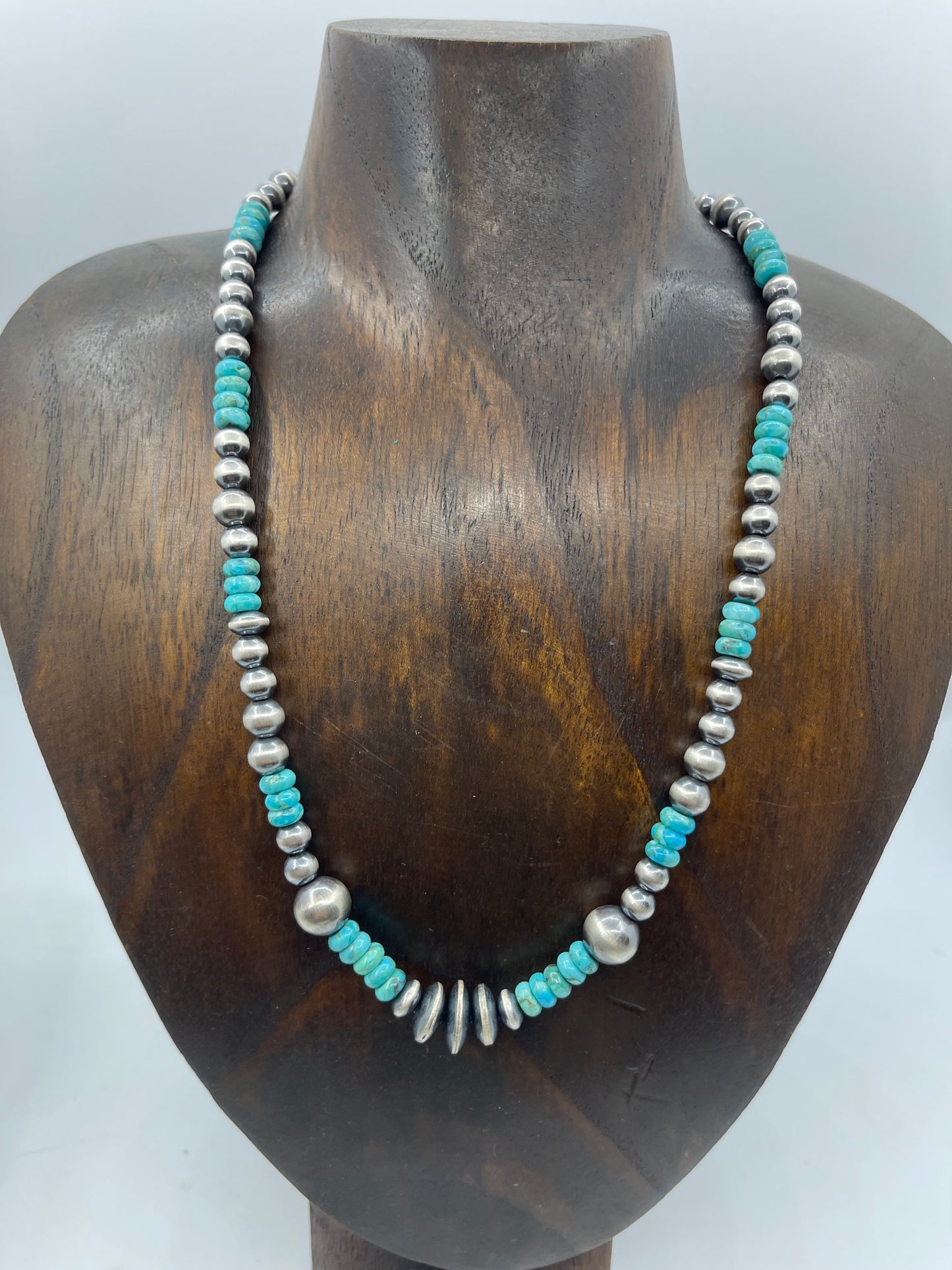 18" Turquoise and Navajo Pearls Necklace, Handmade