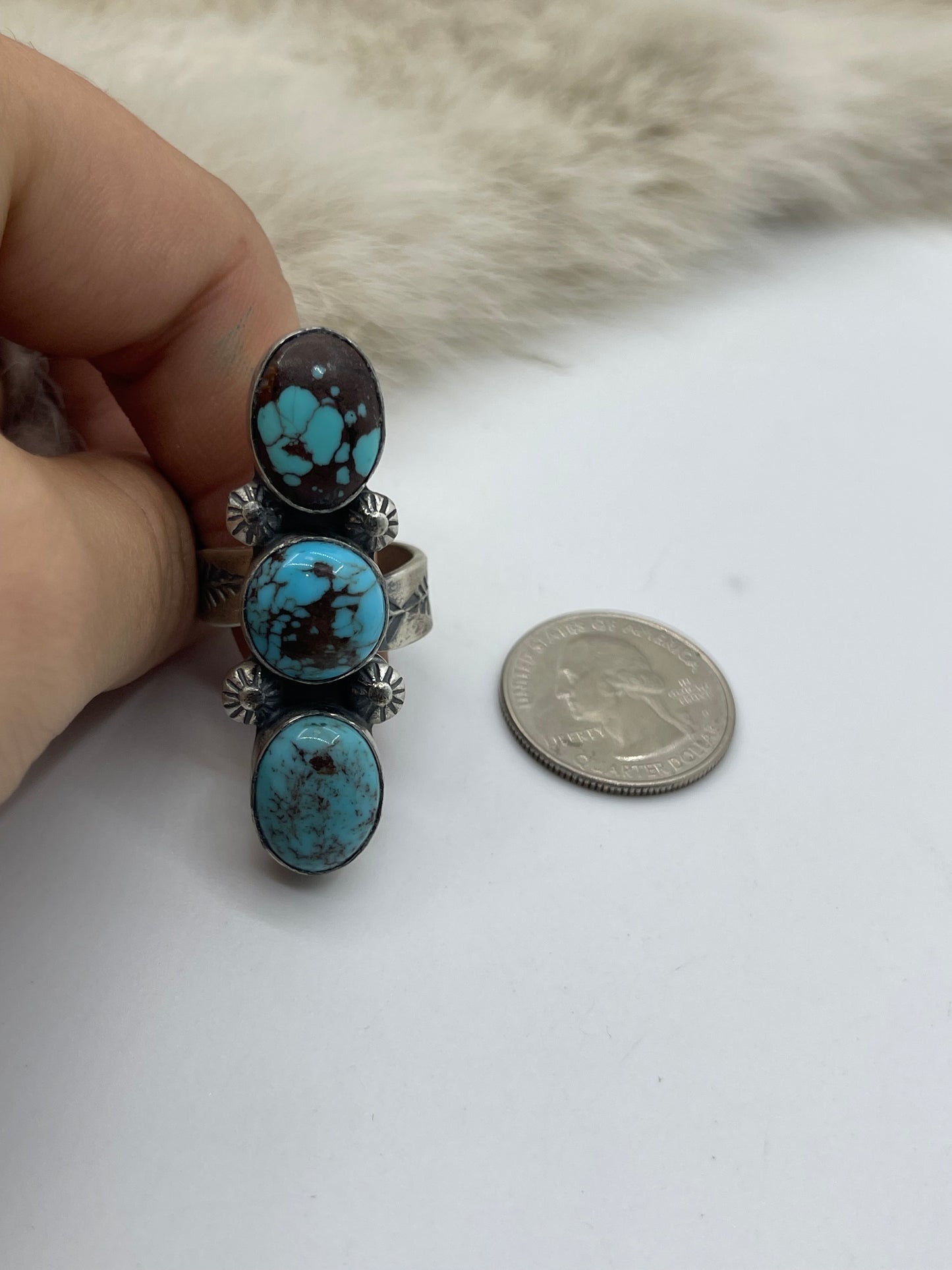3 Stone Egyptian Turquoise Adjustable (8.0-11.0) by Happy Piasso, Navajo