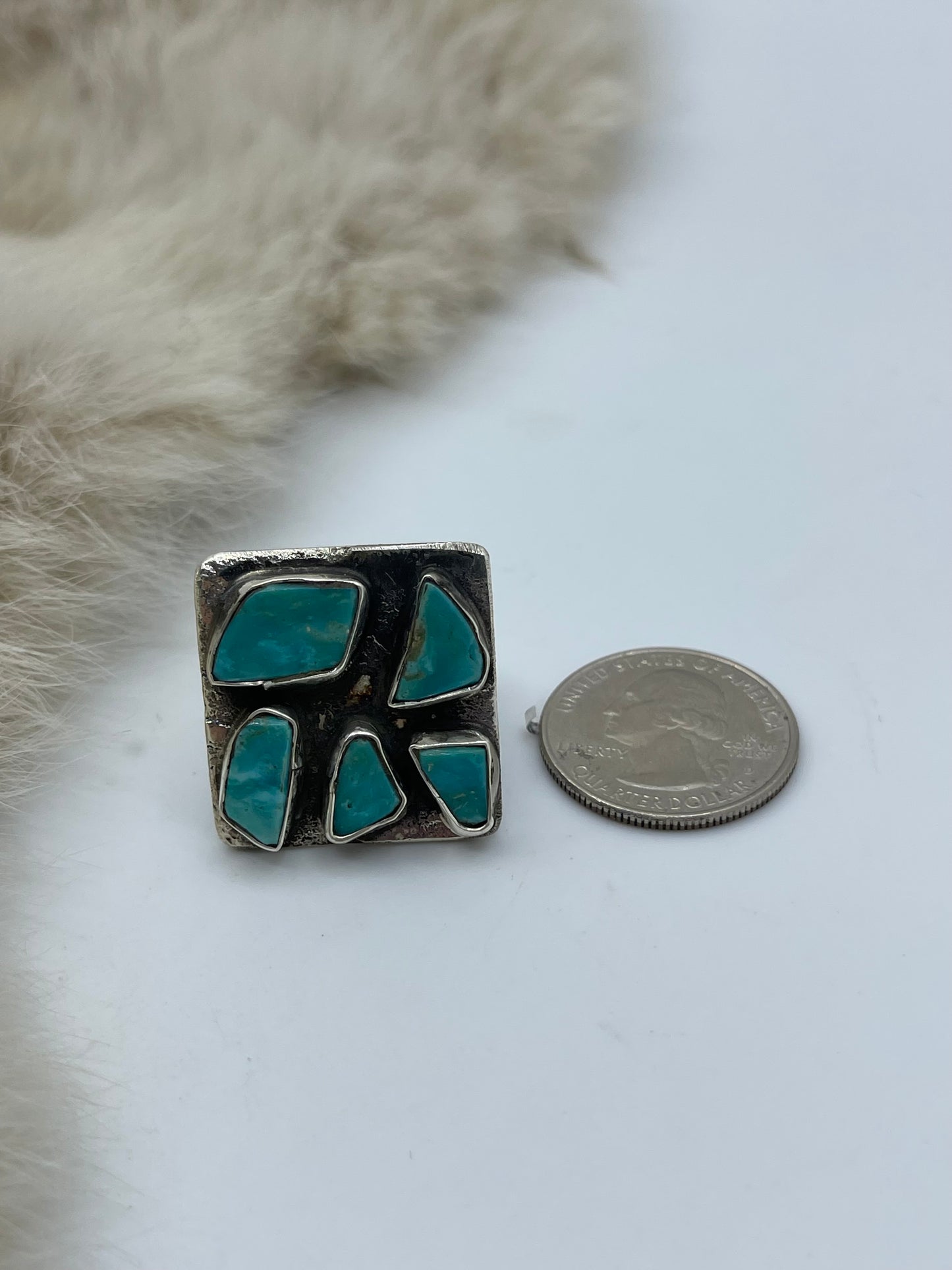 Adjustable 5 Stone Square Ring by Jude Candelaria, Zuni