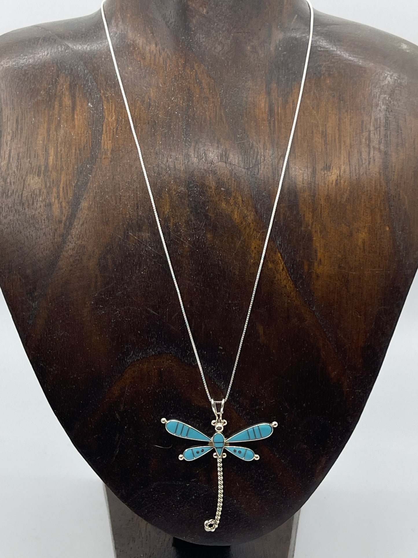 18" Inlay Turquoise Dragonfly Pendant Necklace