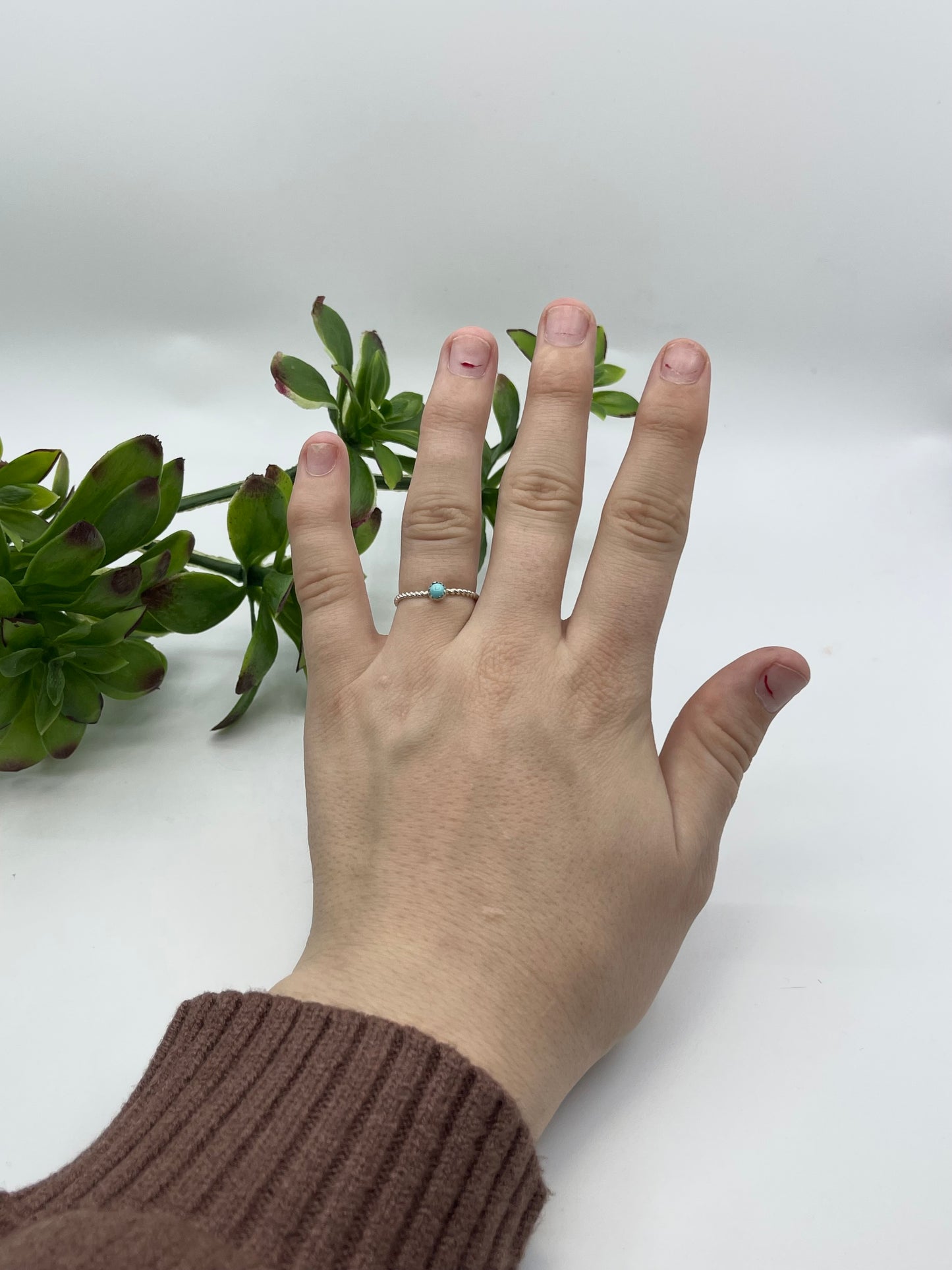 6.0 Twisted Wire Ring with Dainty Sleeping Beauty Turquoise Stone