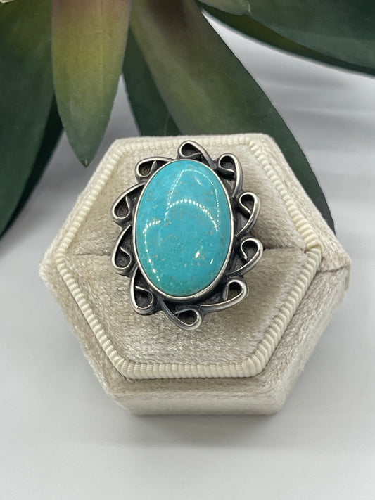 7.0 Pilot Mountain Turquoise Ring by Betta Lee, Navajo