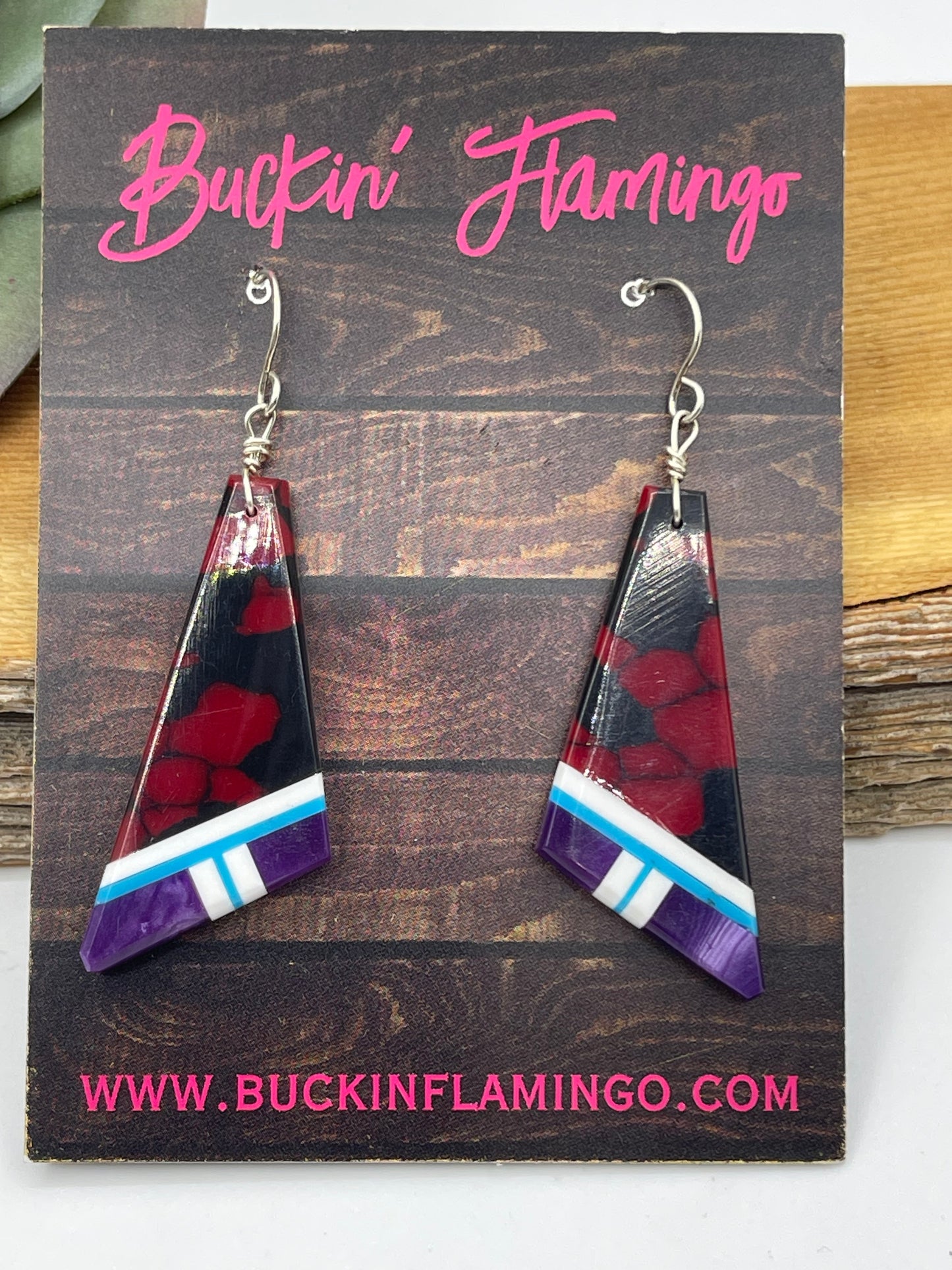 2 1/4" Red Multi Stone Dangle Earrings