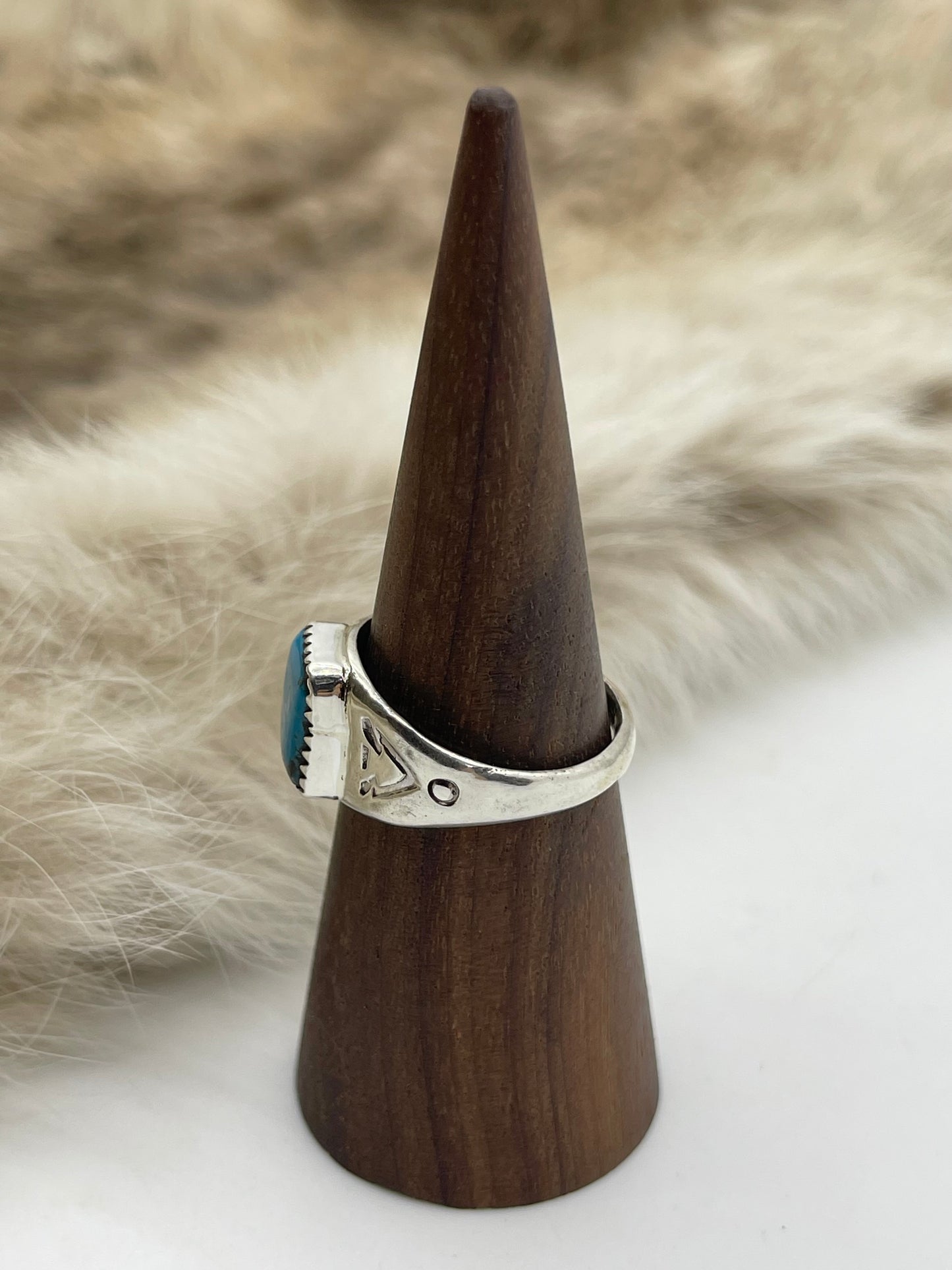 11.0 Square Turquoise Ring by Mary Lincoln, Navajo