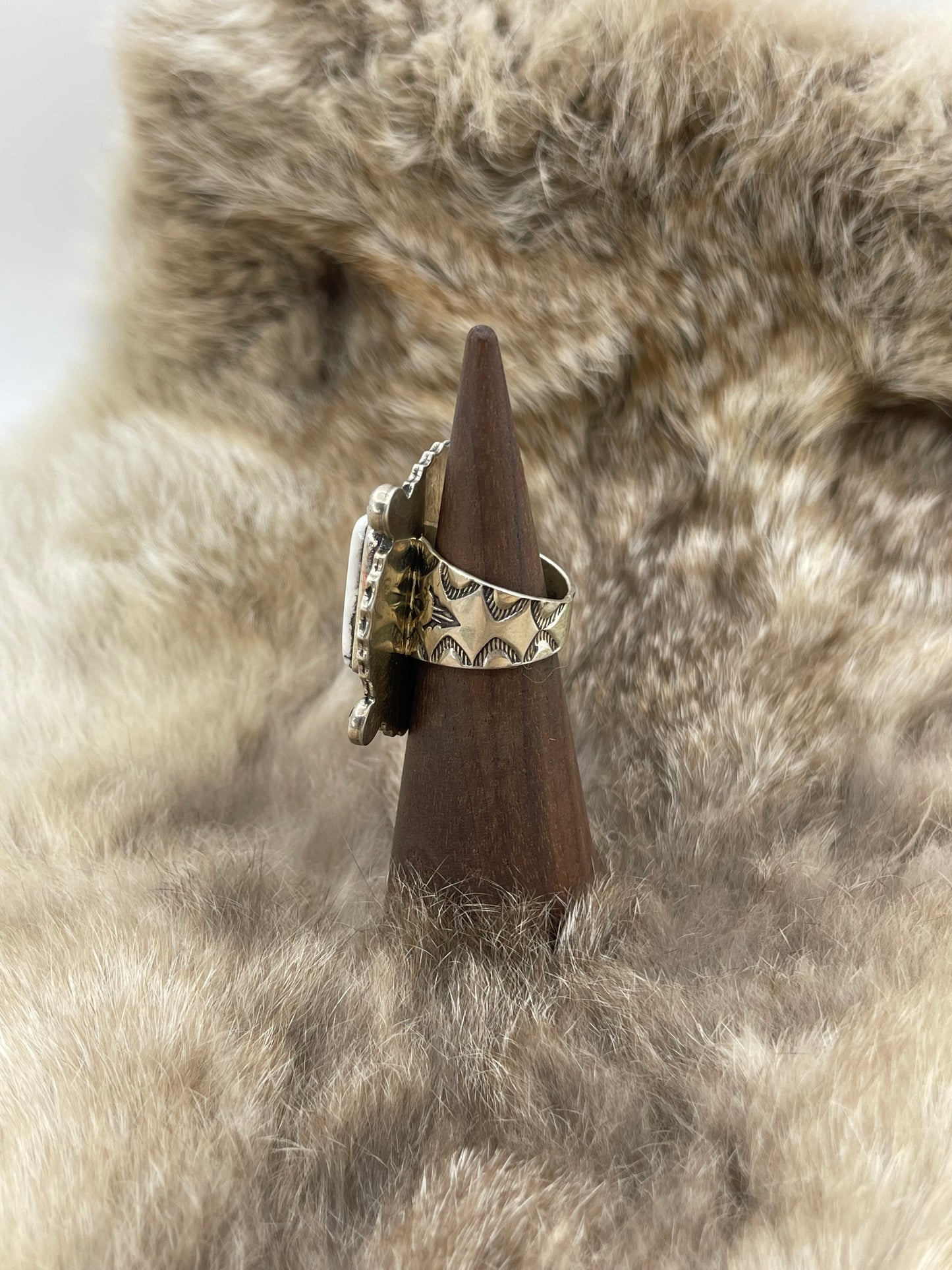 5.0 White Buffalo Ring by Harold Joe, Navajo