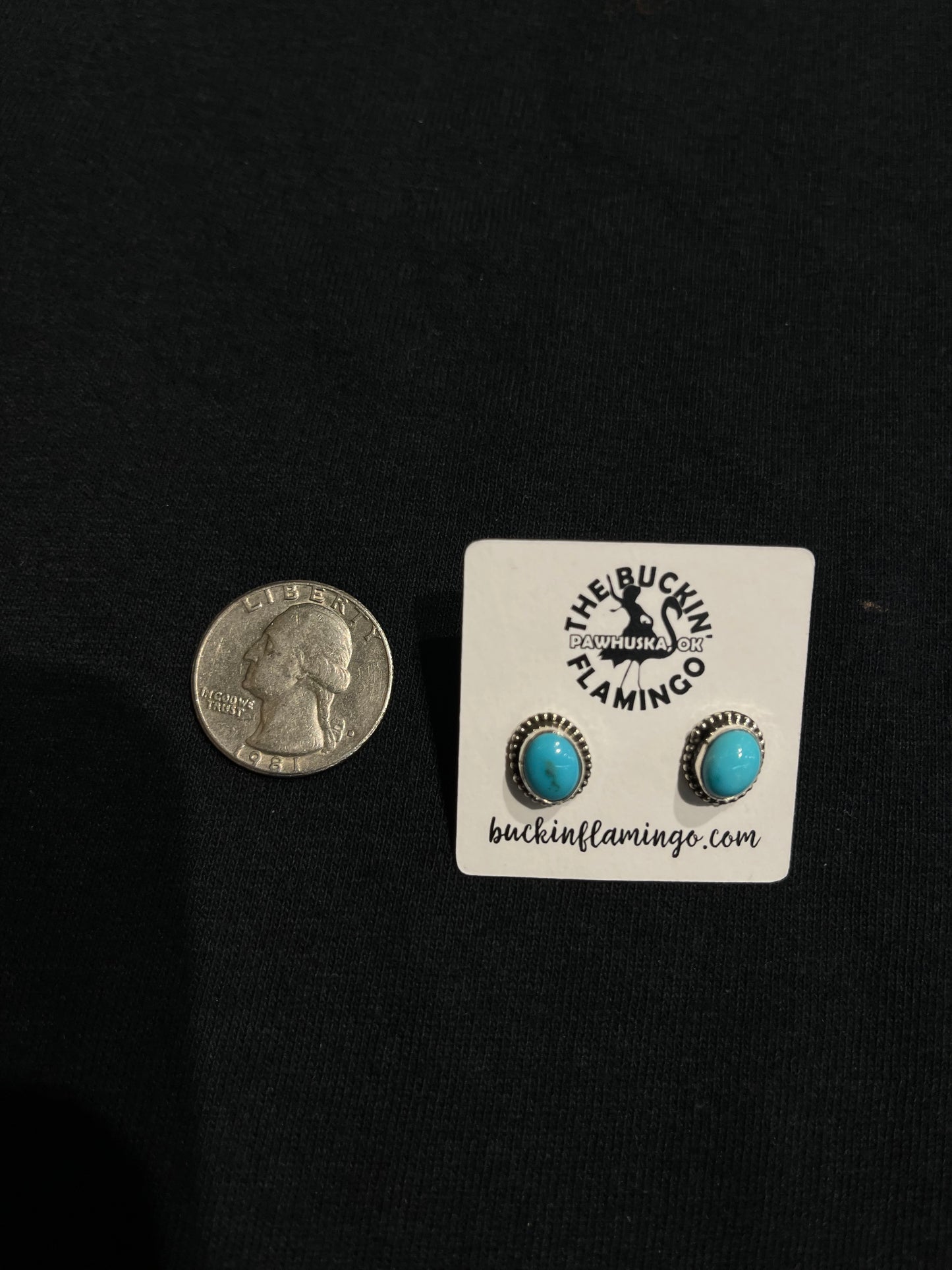 Turquoise Oval Post Earrings by Rosemary Saunders, Navajo