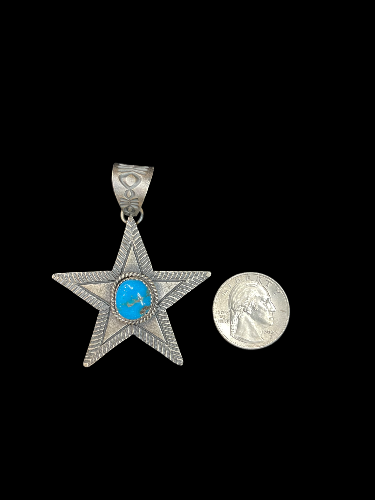 Sleeping Beauty Turquoise on a Silver Star Pendant by Kevin Billah, Navajo