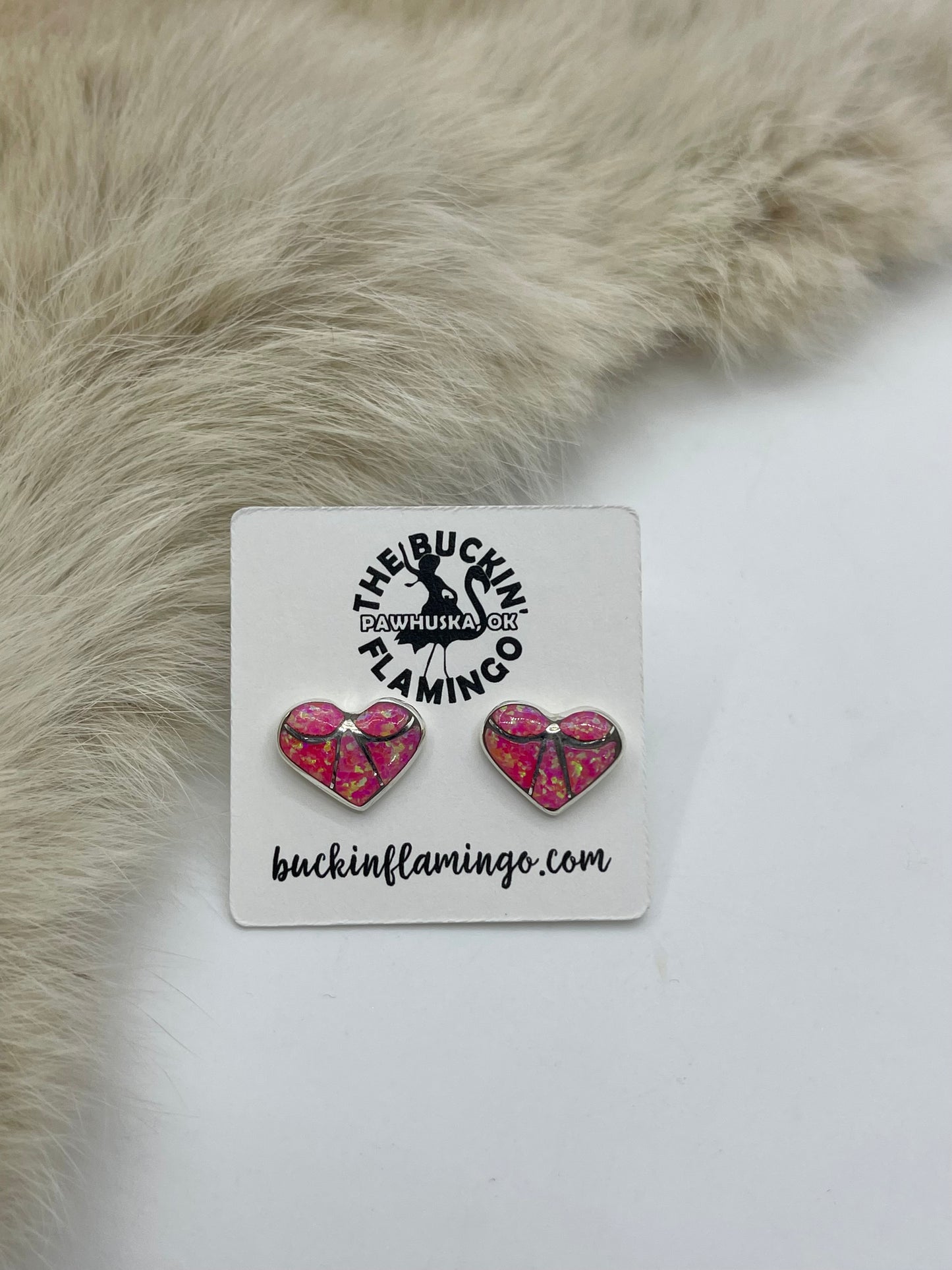 Hot Pink Opal Inlay Heart Earrings By Orena Leekya, Zuni