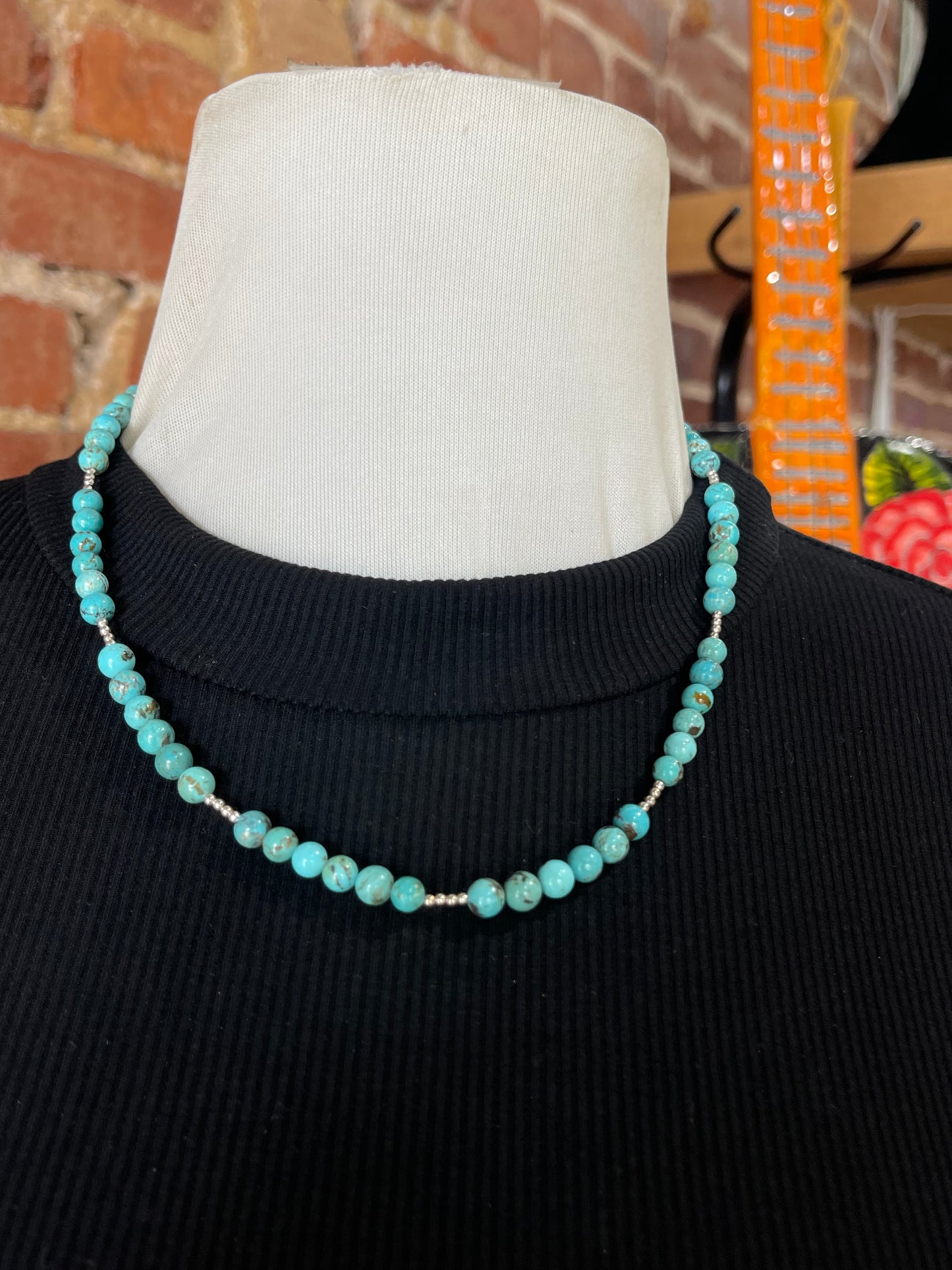 18" 6mm Turquoise and 2mm Silver Pearls Necklace