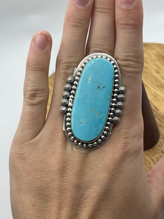 Adjustable Kingman Turquoise Oval Ring
