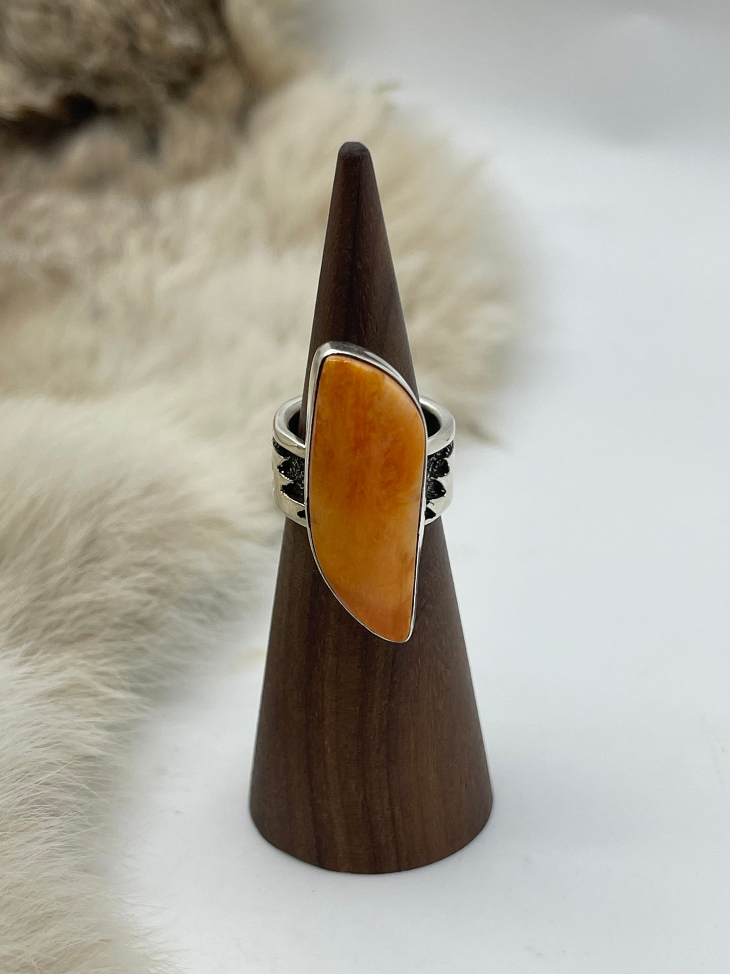 5.5 Orange Spiny Oyster Ring by Marie Jackson, Navajo