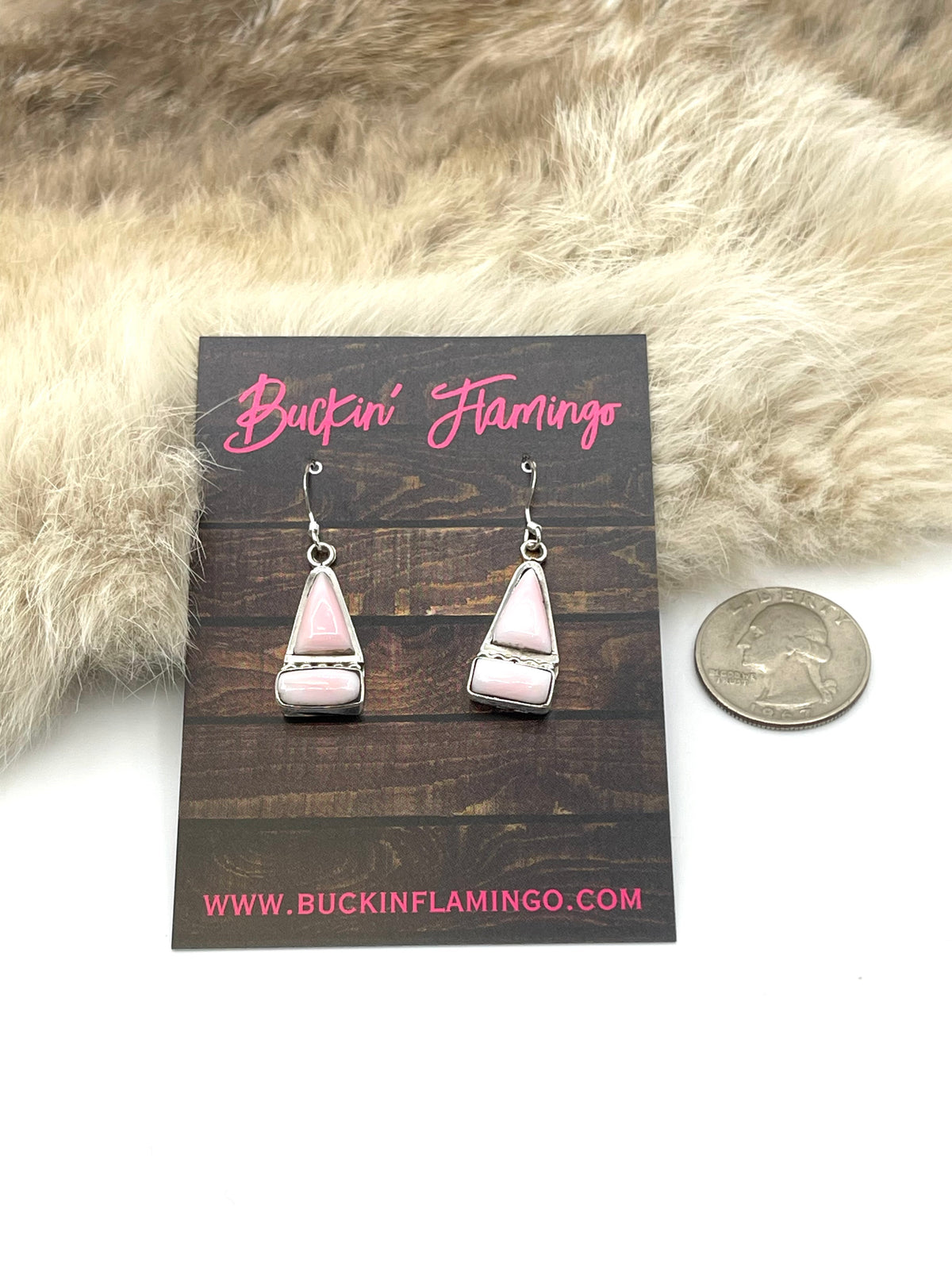 2 Stone Pink Conch Shell Earrings by Desiri Martin, Navajo