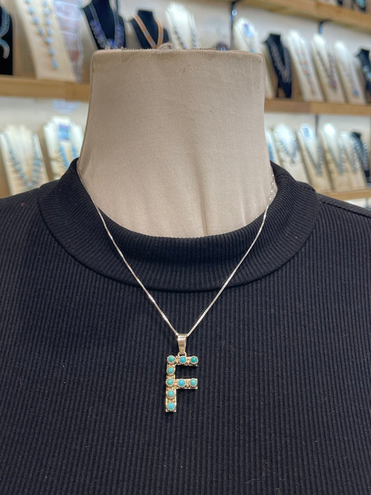 18" Turquoise Letter "F" Necklace by Scott Skeets, Navajo