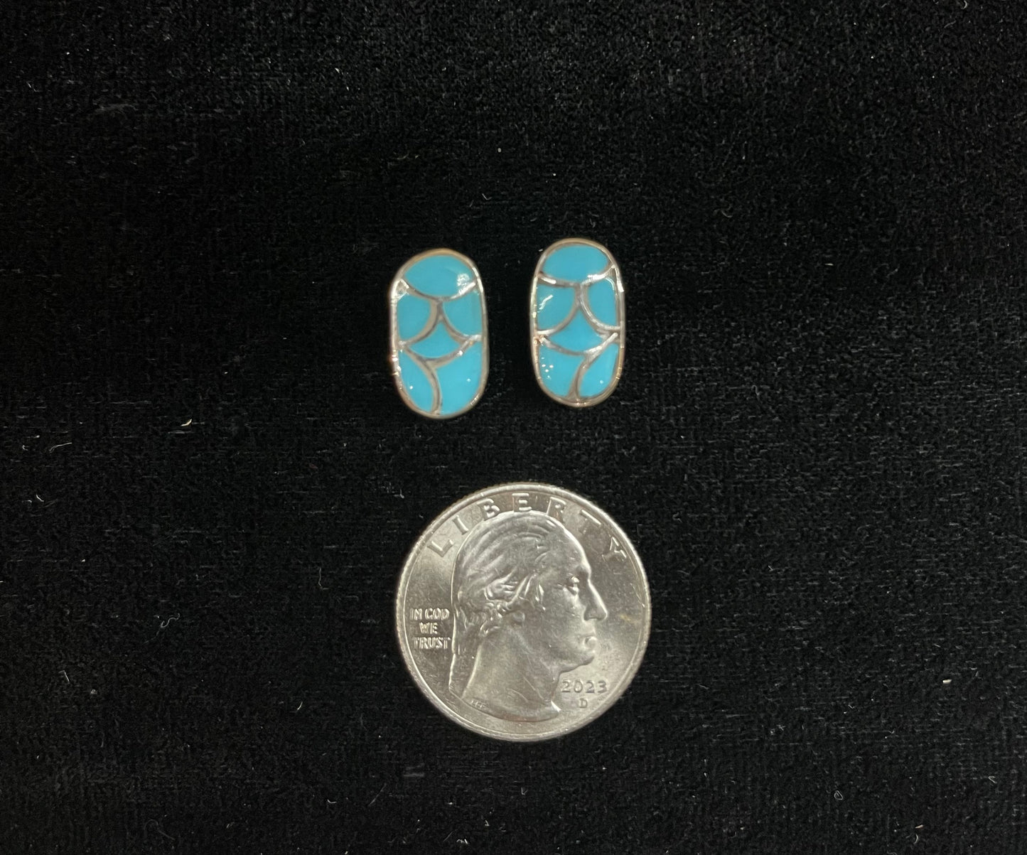 Sleeping Beauty Turquoise Fish Scale Inlay Post Earrings by Orena Leekya, Zuni