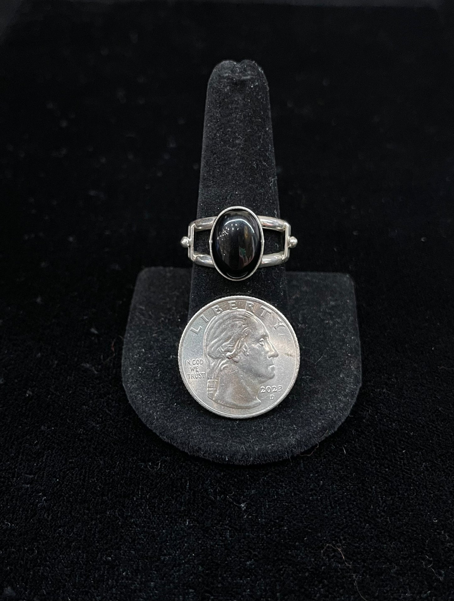 Oval Black Onyx Ring by Hiram Largo, Navajo