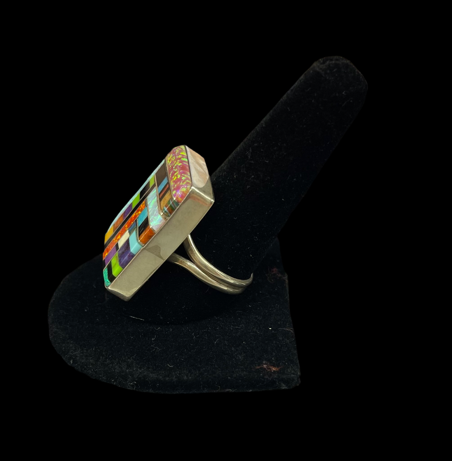 11.0 Opal Multicolor Inlay Ring by Ronald & Petra Chavez, Santo Domingo