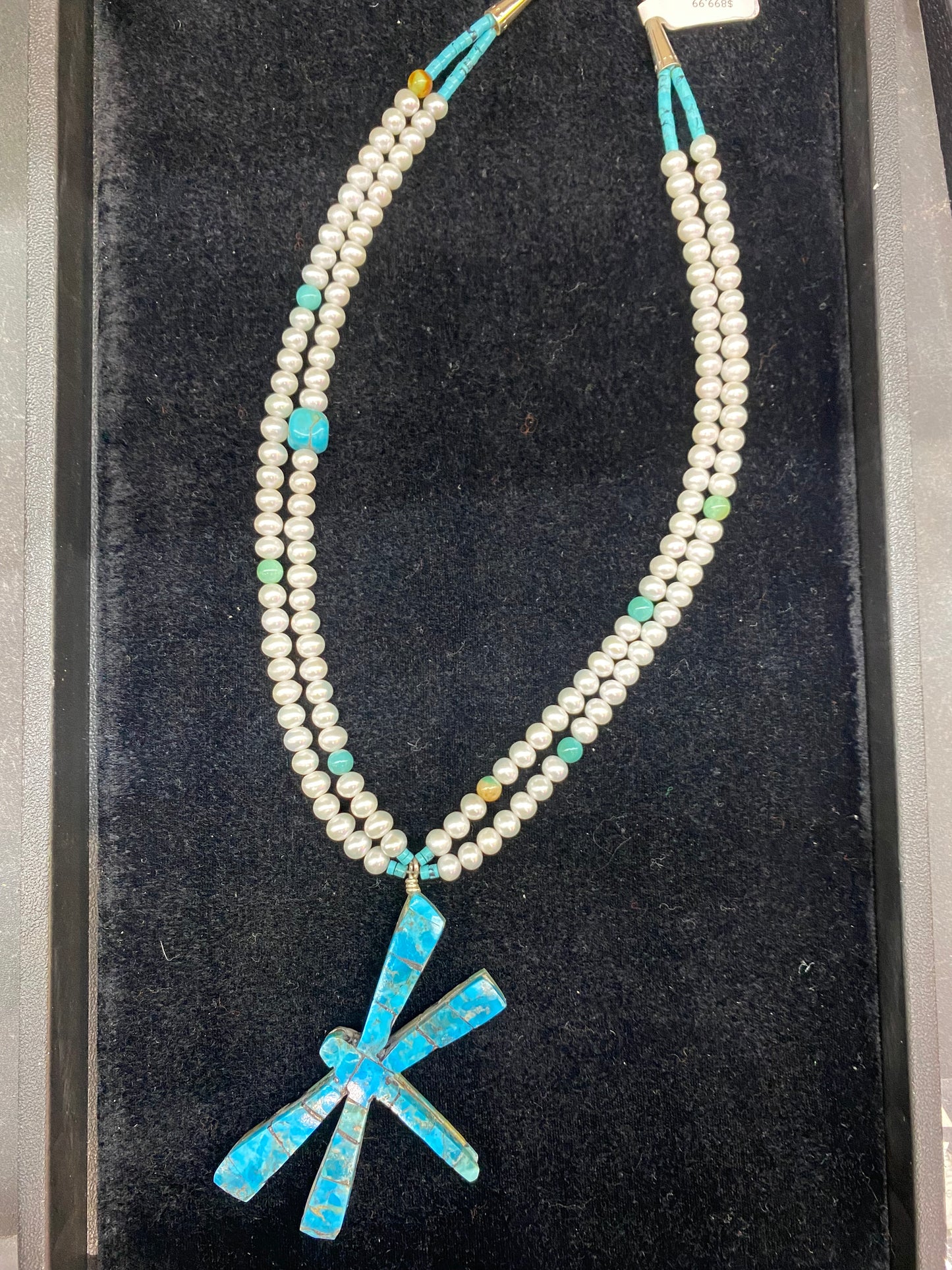 Reversible Dragonfly Fresh Water Pearls and Turquoise Necklace