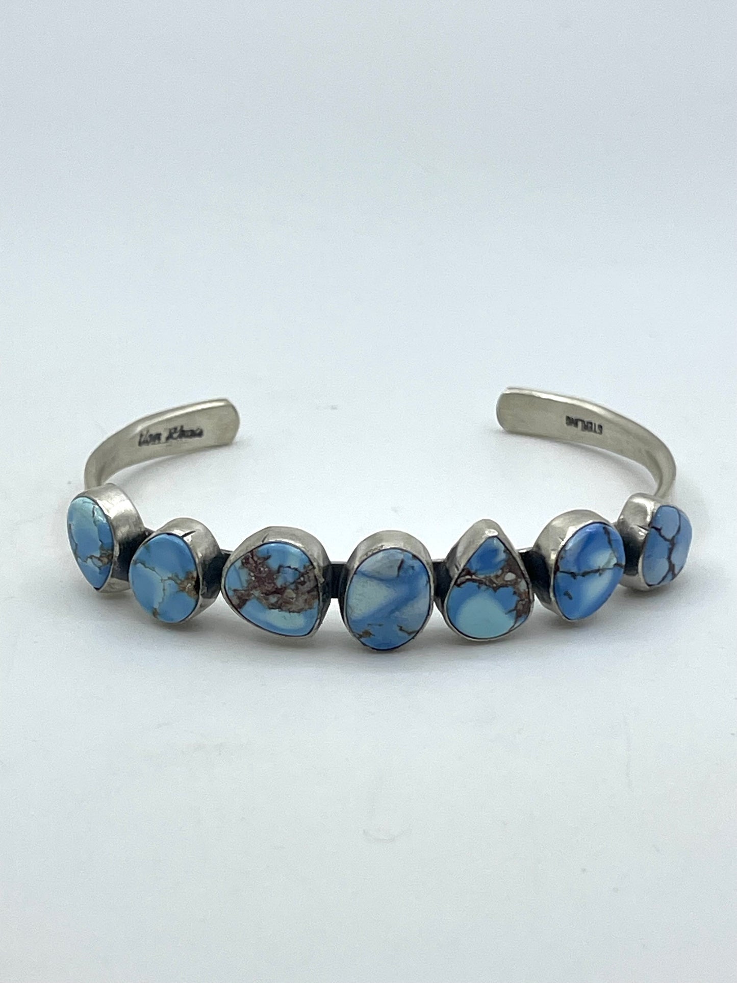 5.75"-7"  7 Stone Golden Hills Turquoise Cuff by Tom Lewis, Navajo