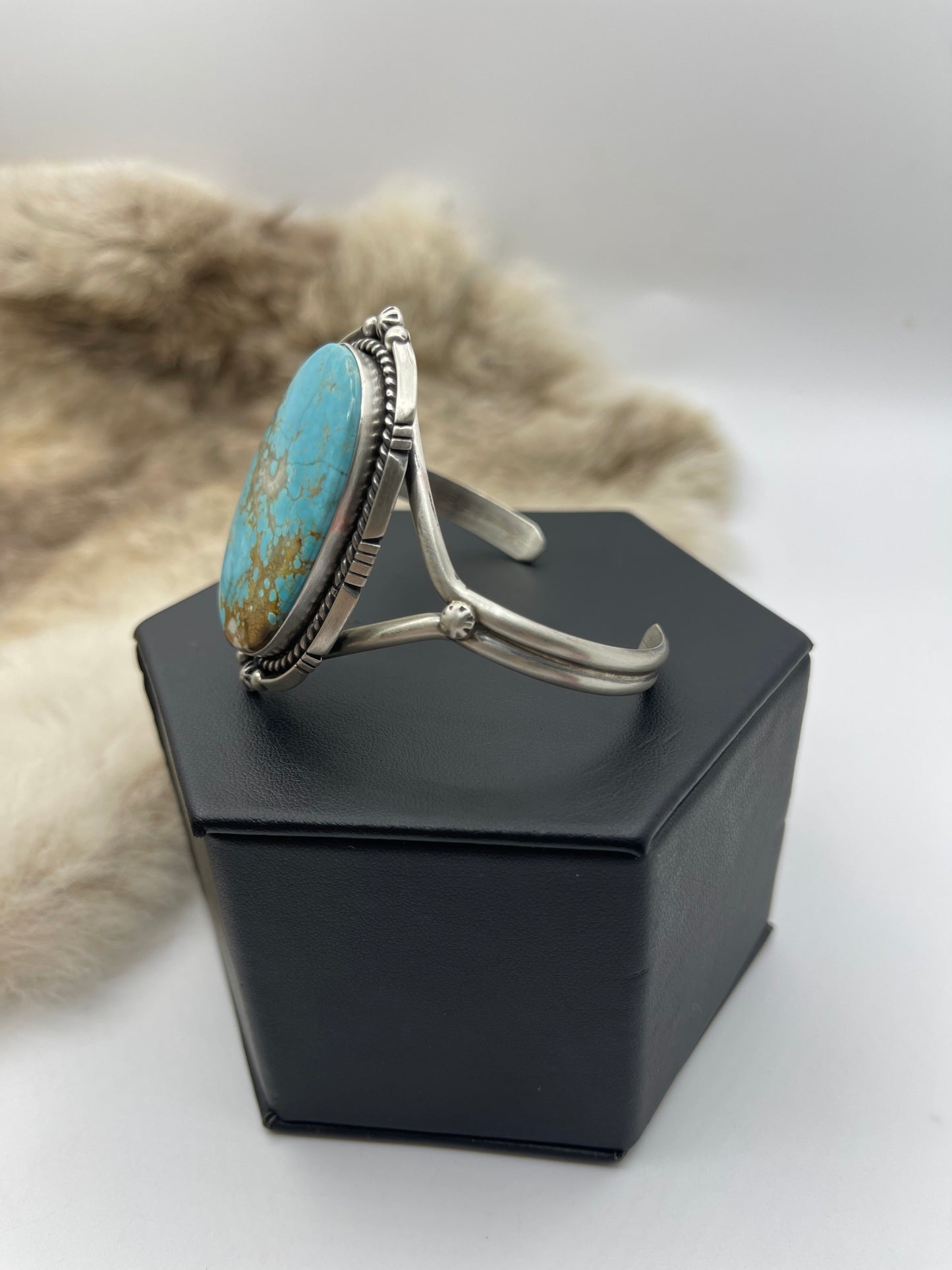 5.5”-7.25” #8 Turquoise Cuff by Eugene Belone, Navajo