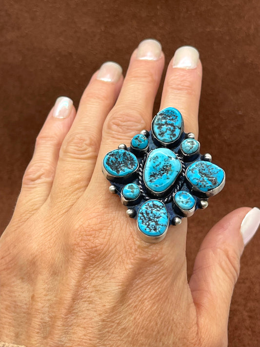 7.0 9 Stone Turquoise Cluster Ring